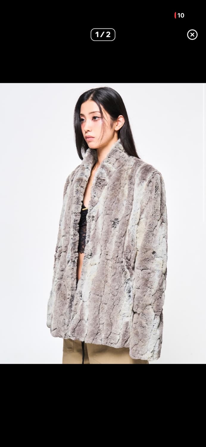 LEEY MIXED HAIRY FUR JACKET KHAKI BROWN 상품이미지1