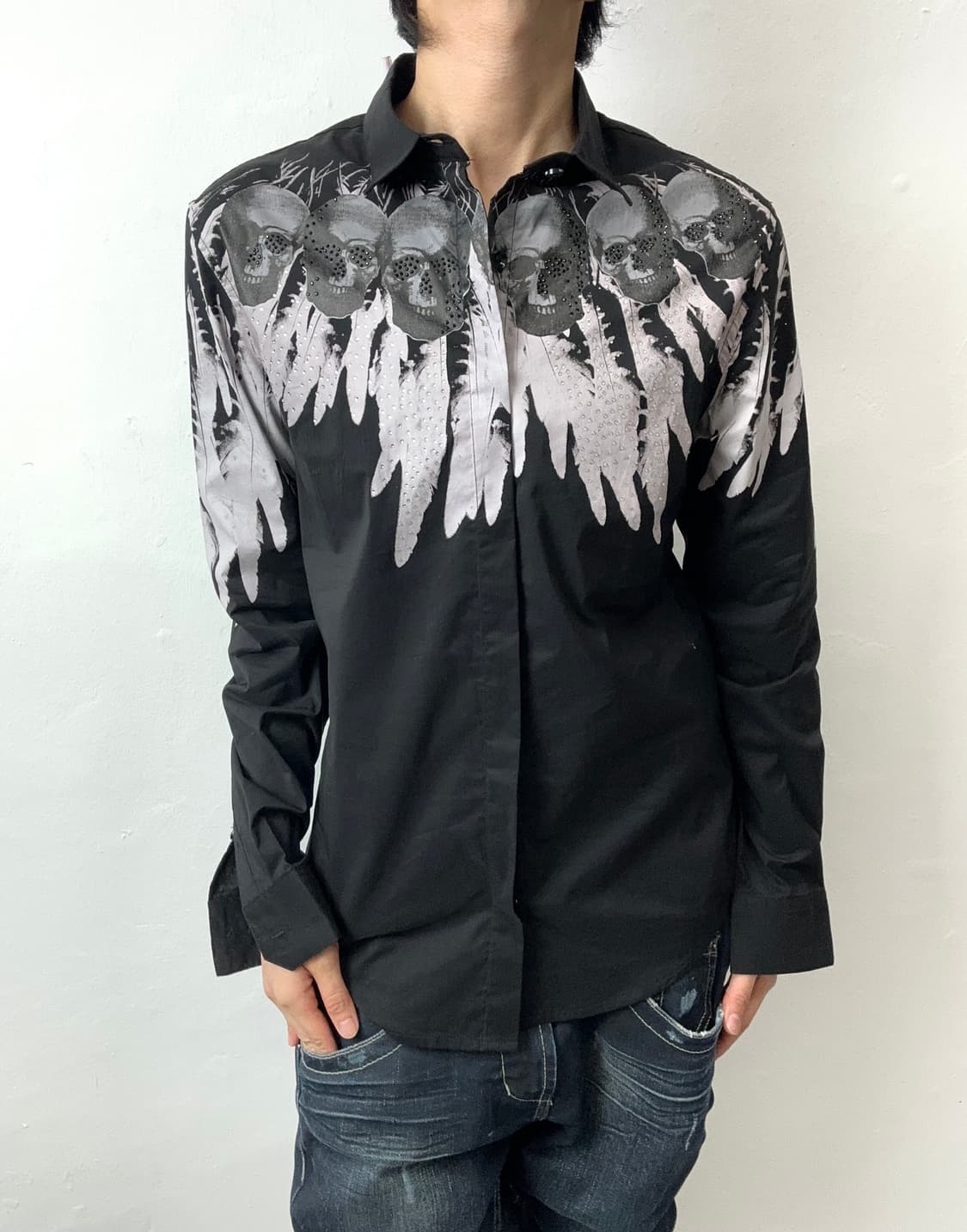 Black Skull & Wing Graphic Rhinestone Sh 상품이미지2