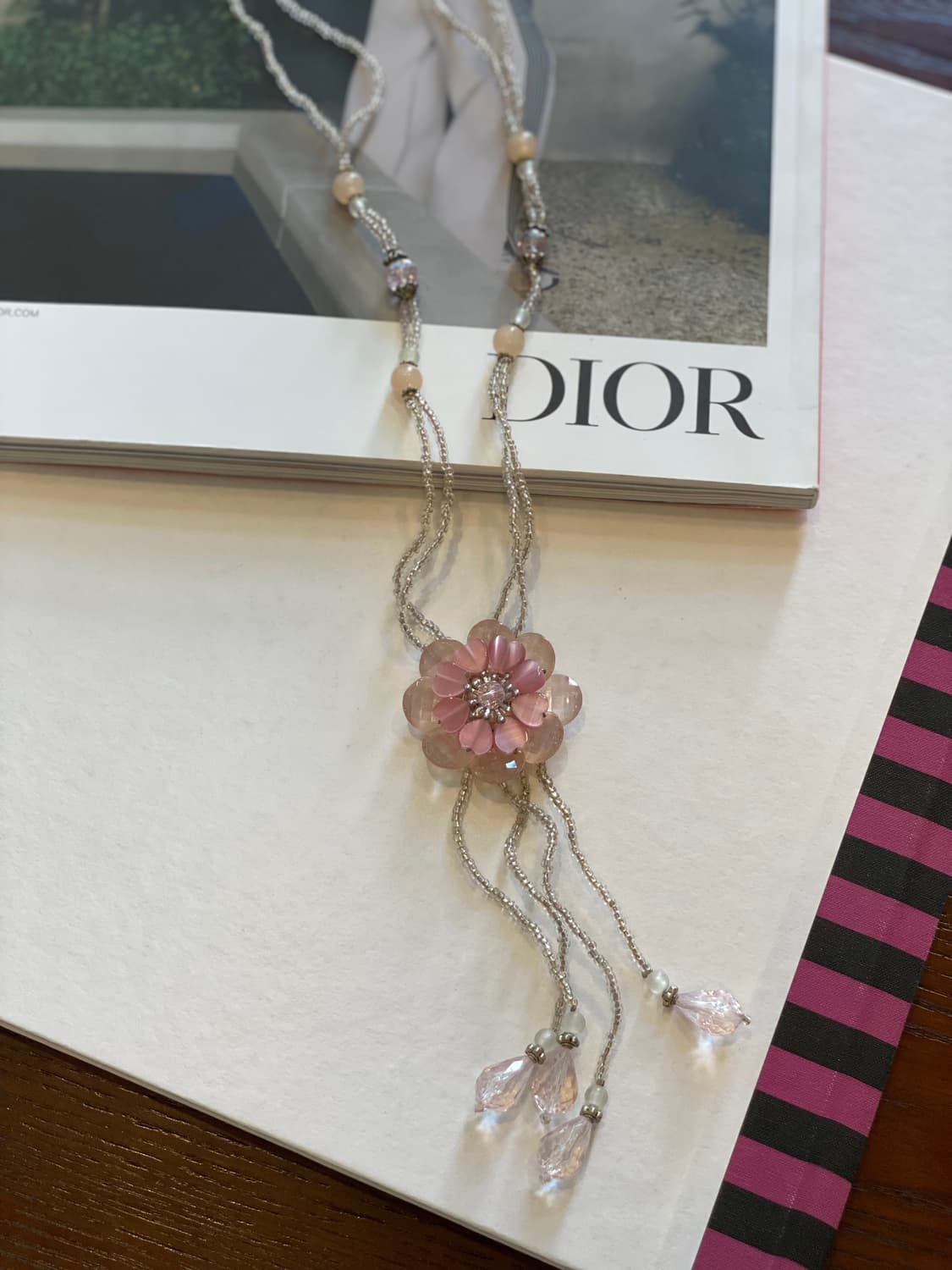 페어리 y2k 키치 러블리 핑크 비즈 플라워 목걸이 상품이미지2