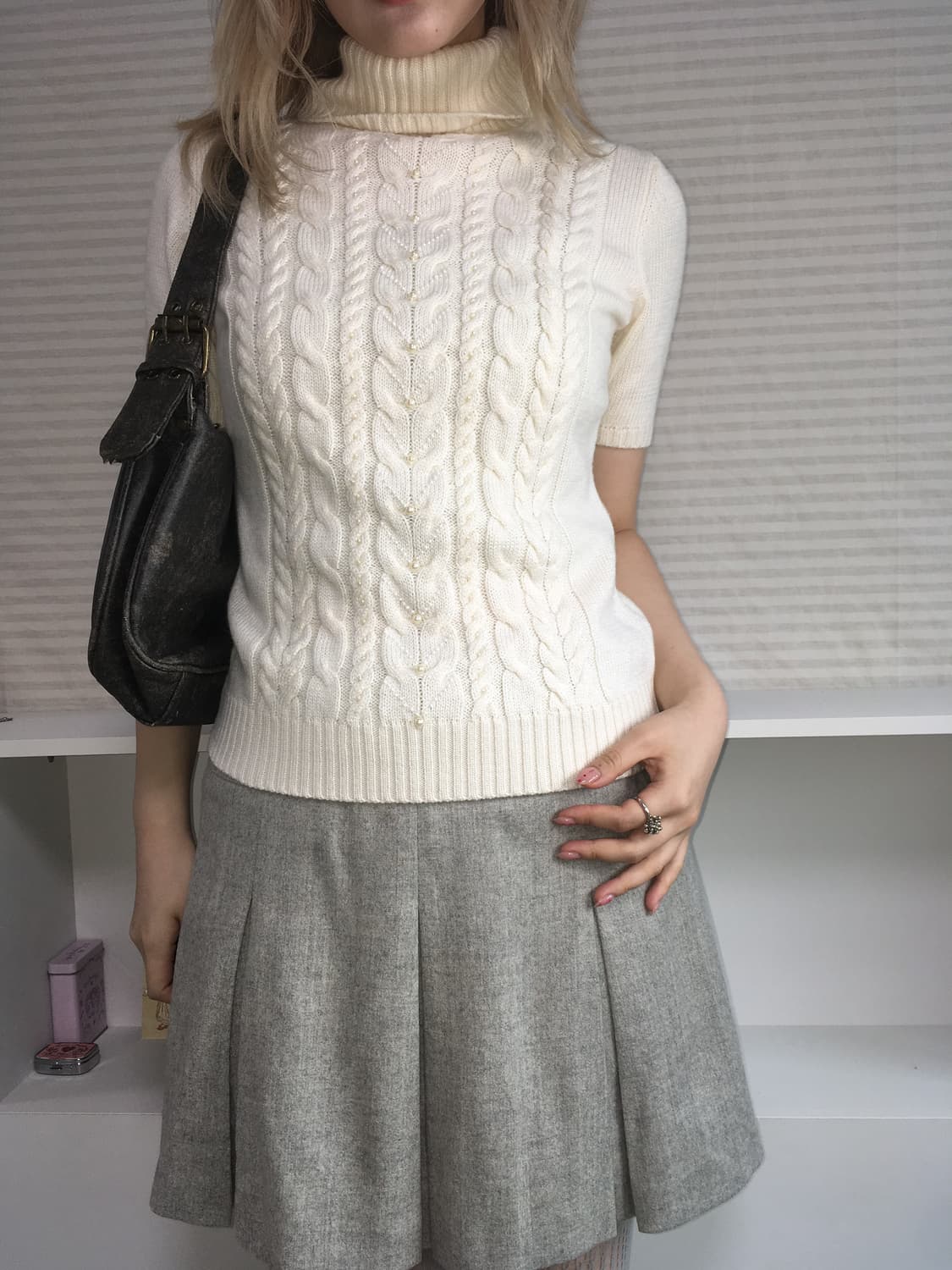 jpn vintage mint gray wool pleats skirt 상품이미지5
