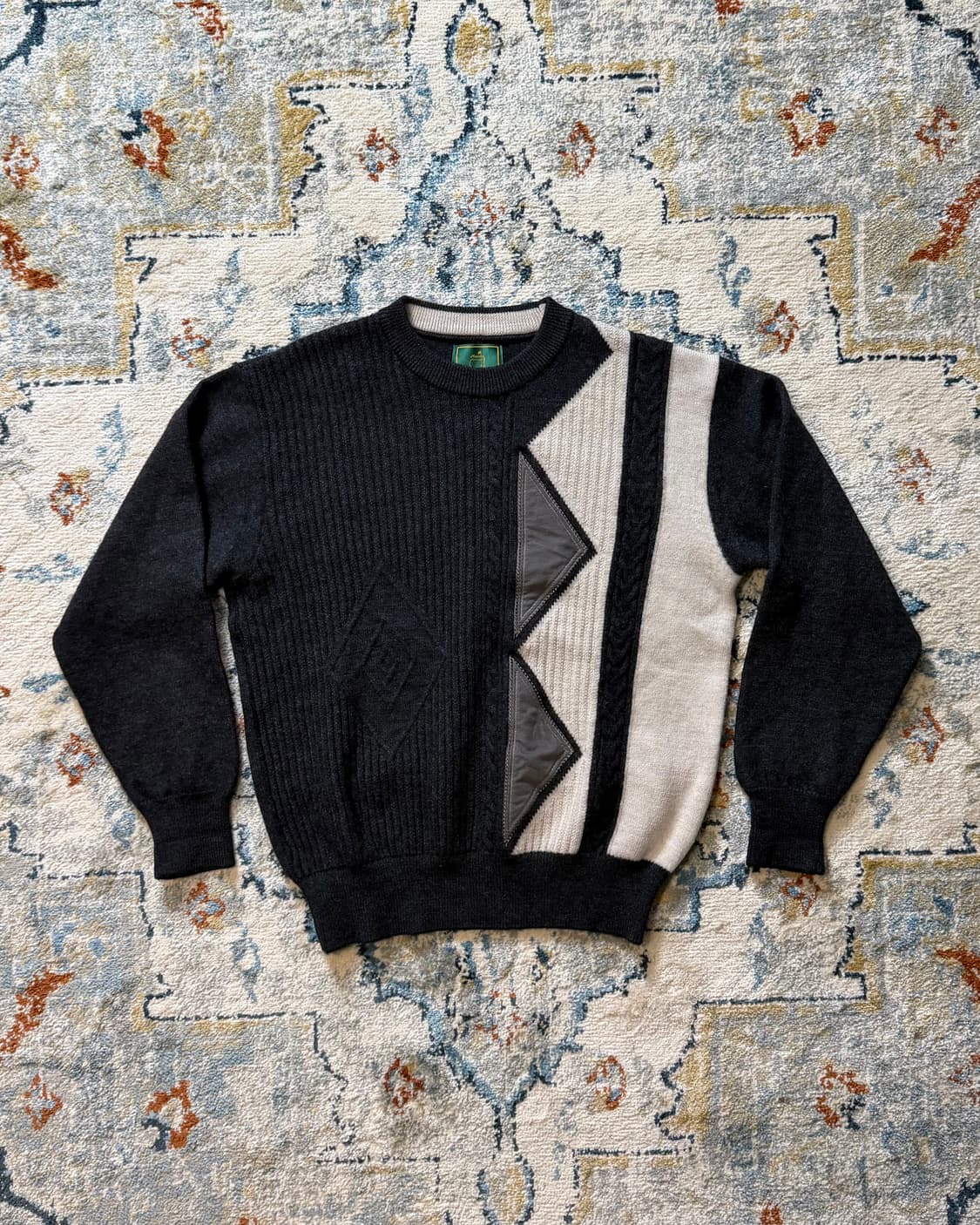 90s Vintage Wool Patchwork Knit Sweater 상품이미지4