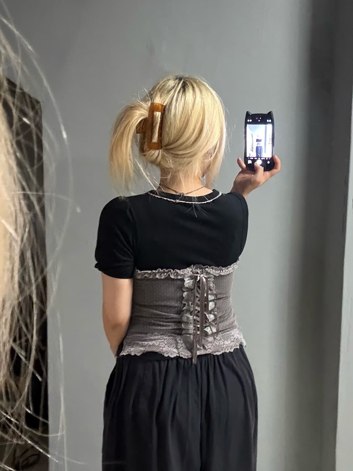 axes femme lace-up detail layered top 상품이미지4