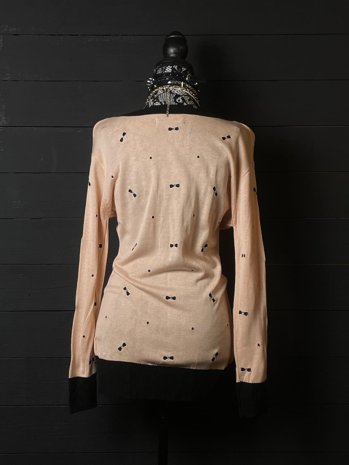 CECIL McBEE 살구색 리본 패턴 리본 버튼 갸루 가디건 상품이미지3