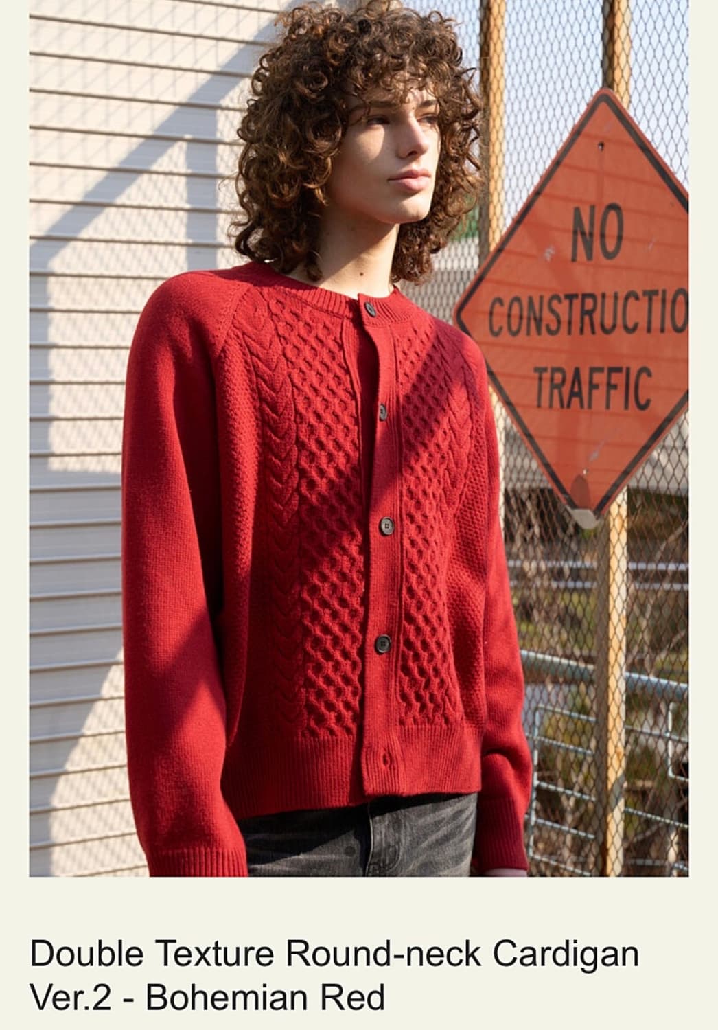 웨이비니스 더블 텍스처 라운드넥 가디건 레드 2 상품이미지1
