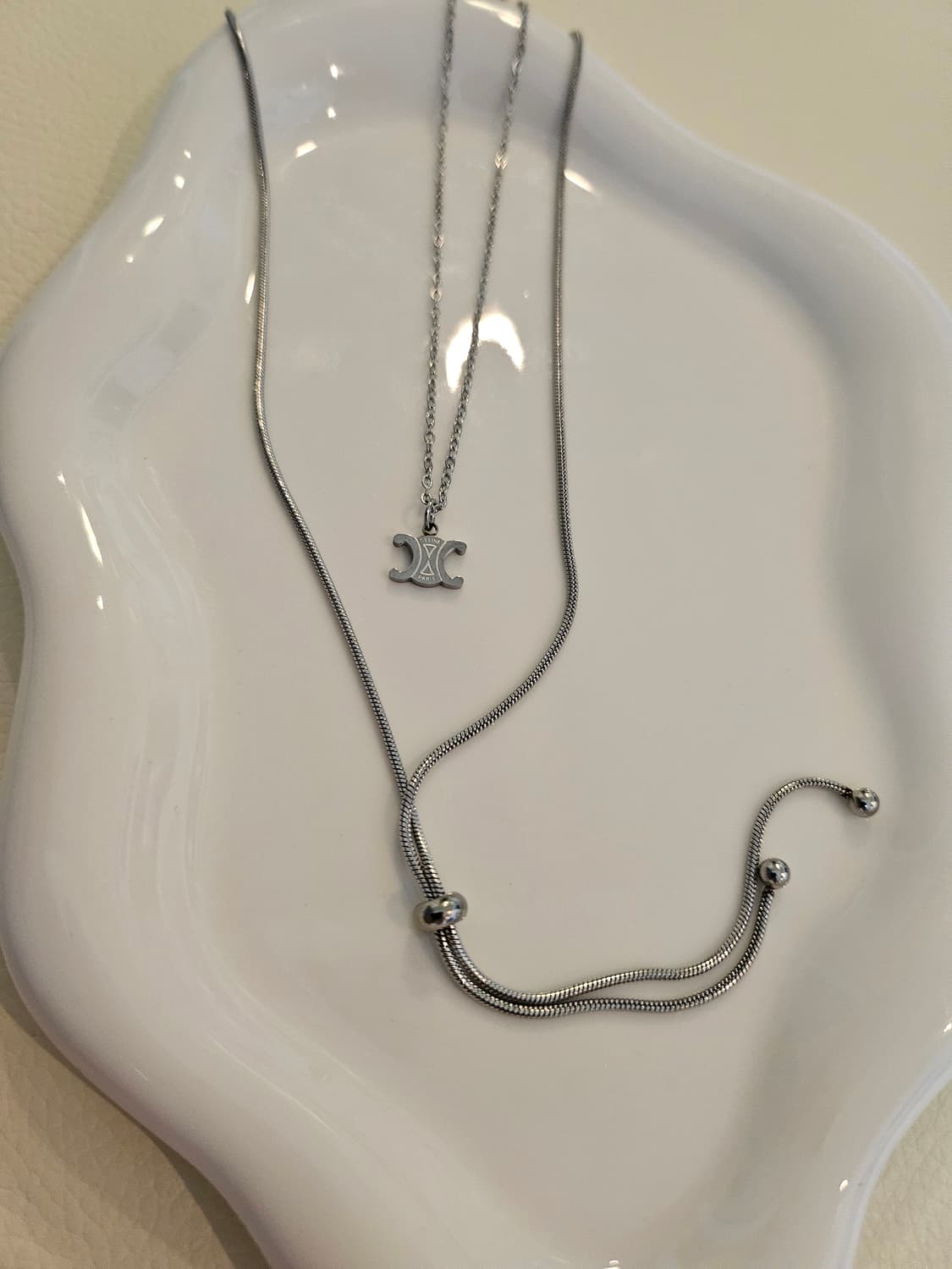 셀린느 업사이클링 두줄 레이어드 은장 목걸이 상품이미지2