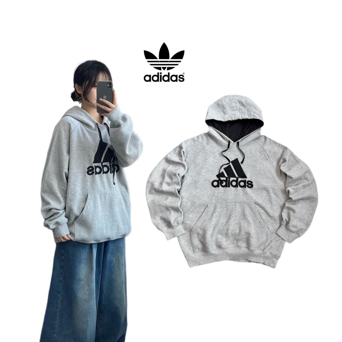 아디다스 올드스쿨 빅로고 오버핏 후드티  [Price] 35,000  [ 상품이미지1