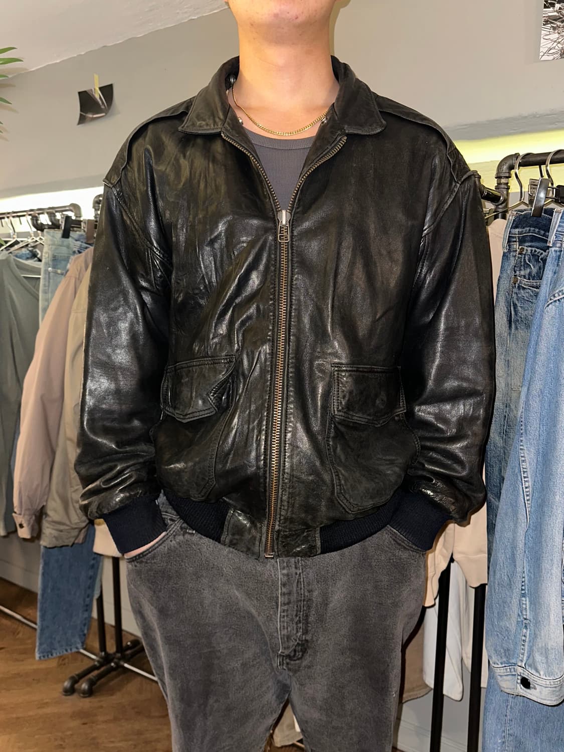 90’s Japanese shell-leather A-2 jacket 상품이미지3