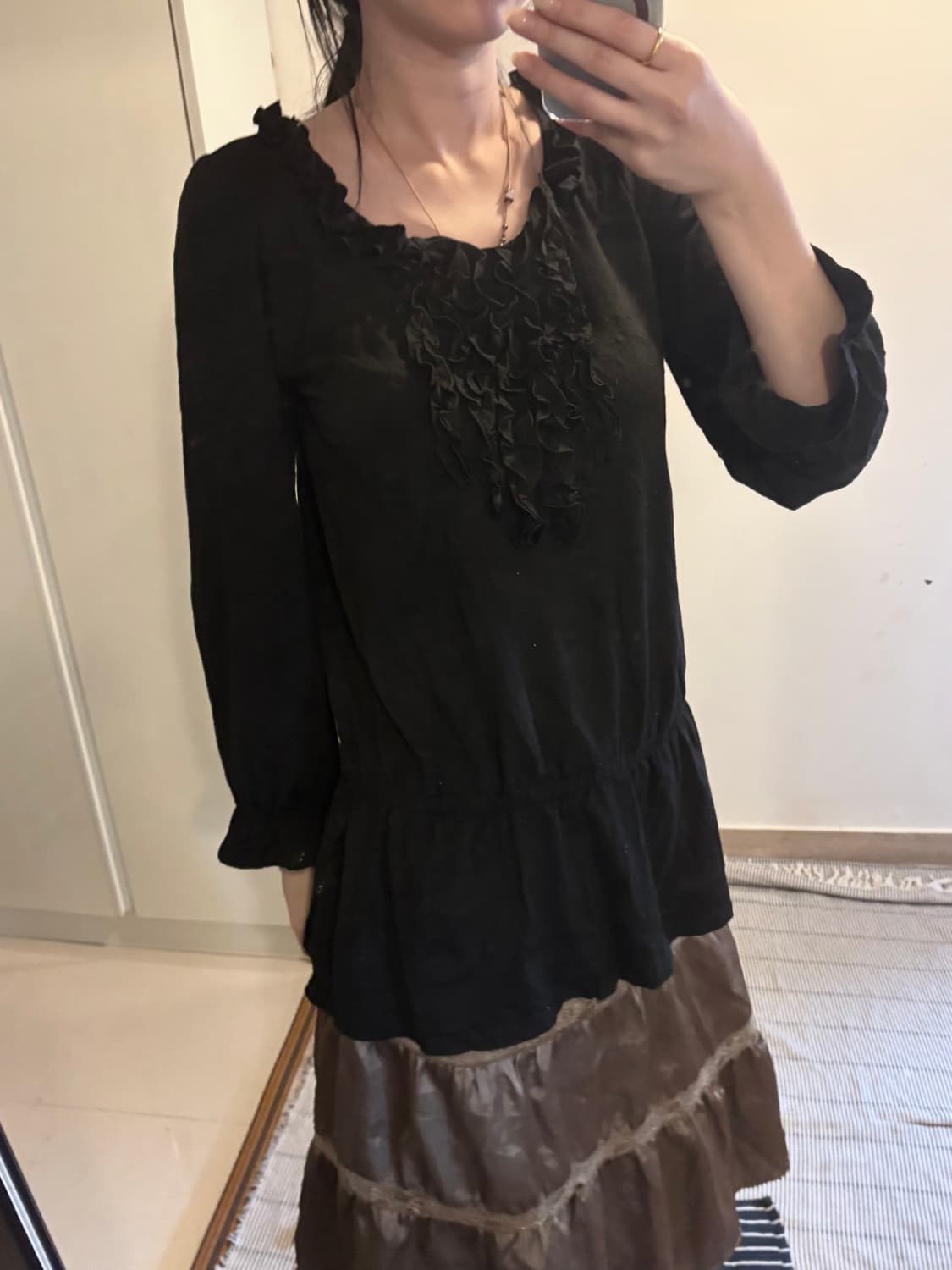 Japanese Vintage Black Ruffled Dress 상품이미지3