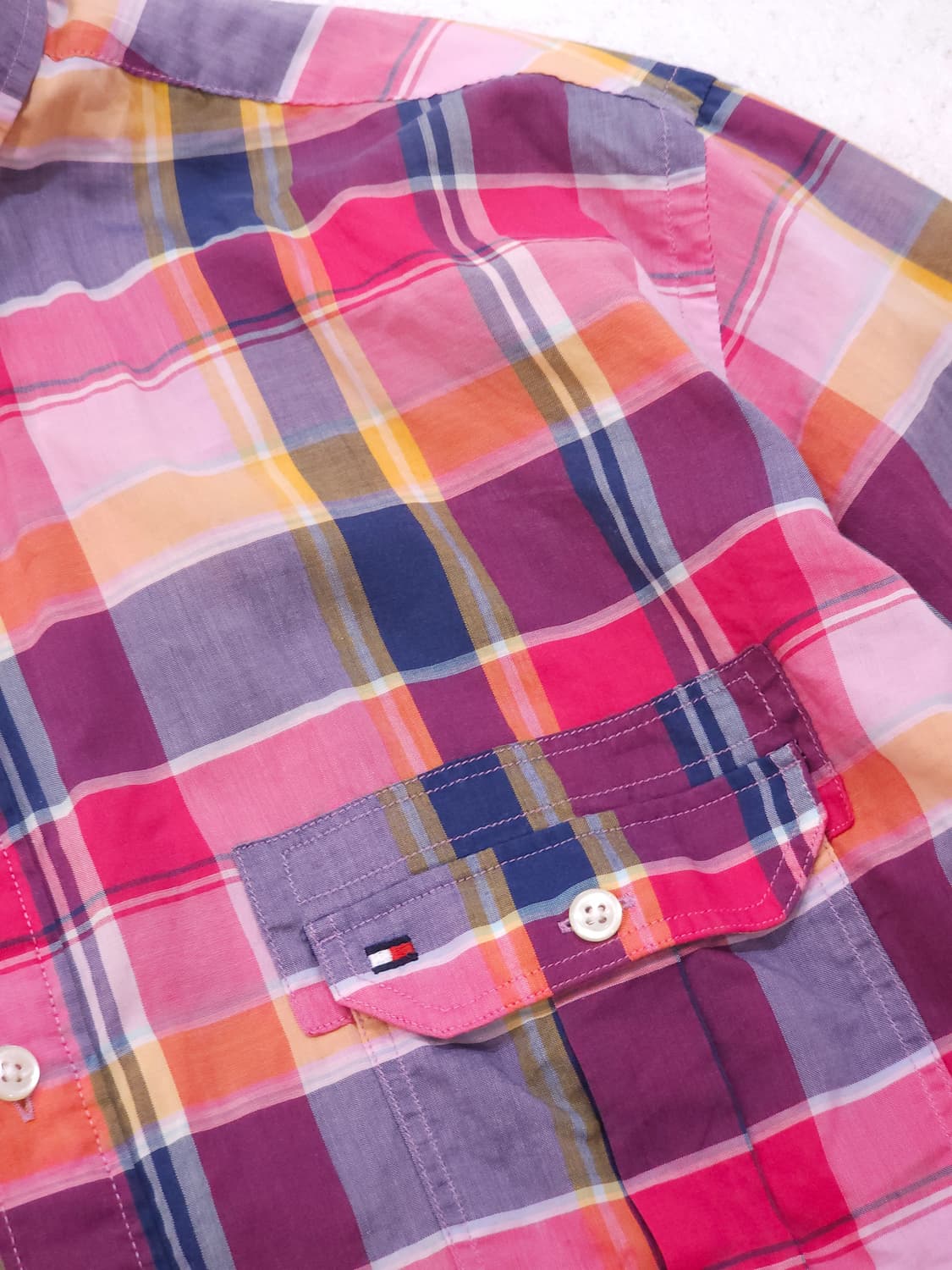 [M] 90s 타미힐피거 빈티지 멀티 체크 버튼다운 셔츠 상품이미지3