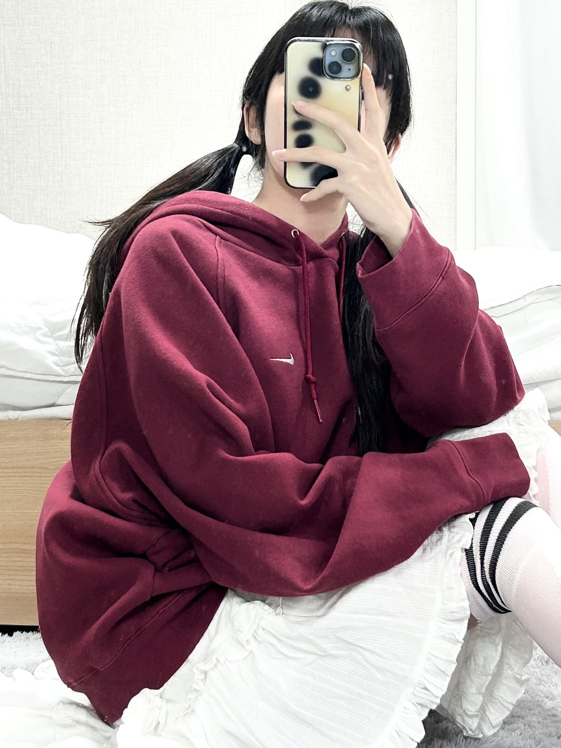 나이키 스우시 버건디 후드 상품이미지1