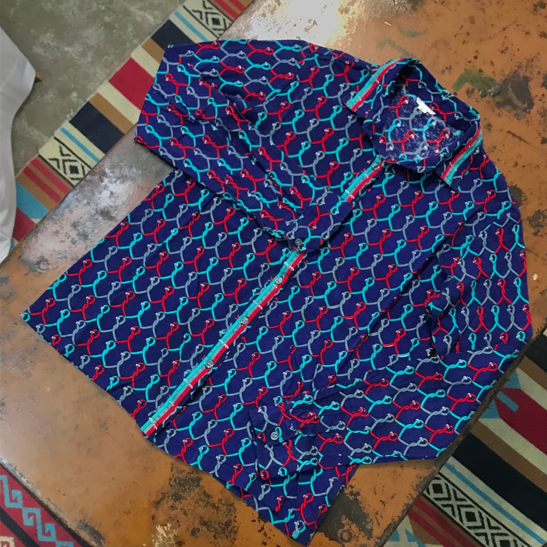 VTG 빈티지 딥 네이비 기하학 패턴 셔츠 여성 55 사이즈 상품이미지2