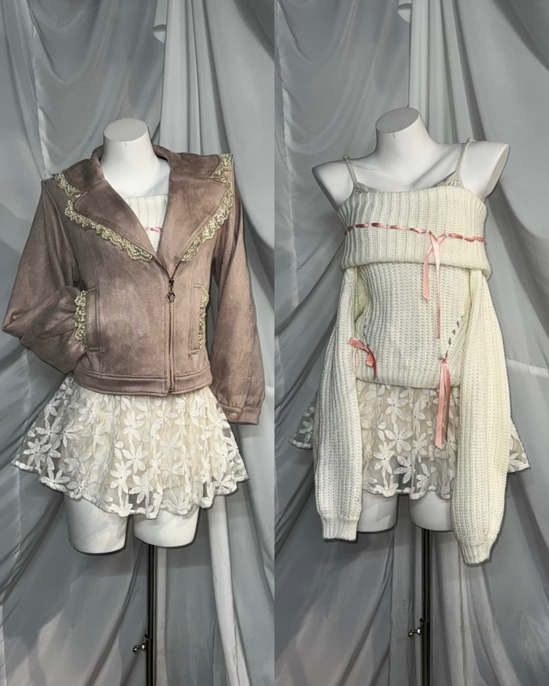 하치깔 러블리갸루 뮤트핑크 화이트 리즈리사깔 엑팜깔 폭닥 코디세트 상품이미지1