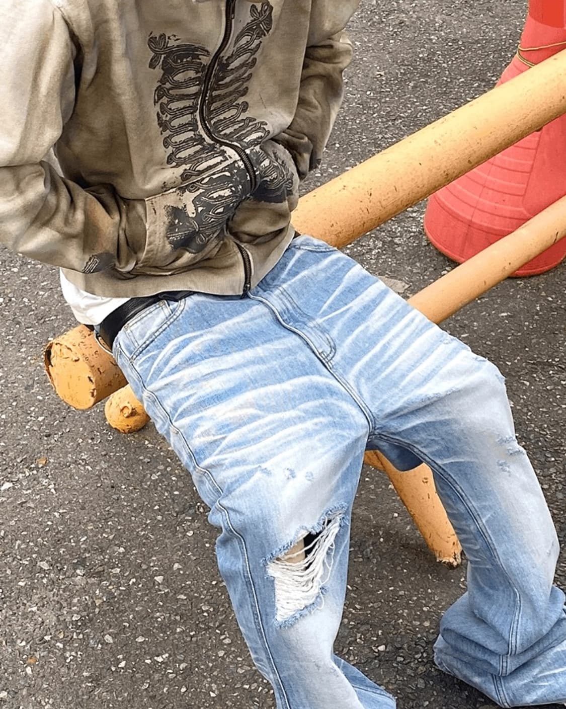 언더마이카 연청 오버 플레어진 텍안뗀 새제품 상품이미지6