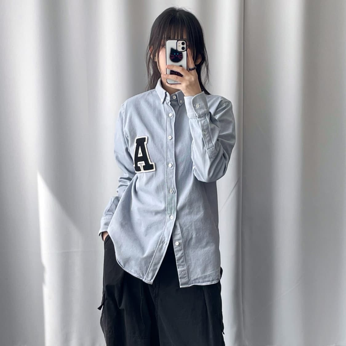 아미 A로고 스카이블루 옥스퍼드 코튼 셔츠 상품이미지1