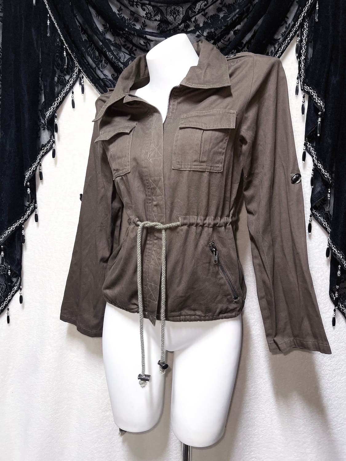 y2k 와투케 갸루 펑크 d.i.a 다이아깔 스트링 트임 견장 야상자켓 상품이미지5