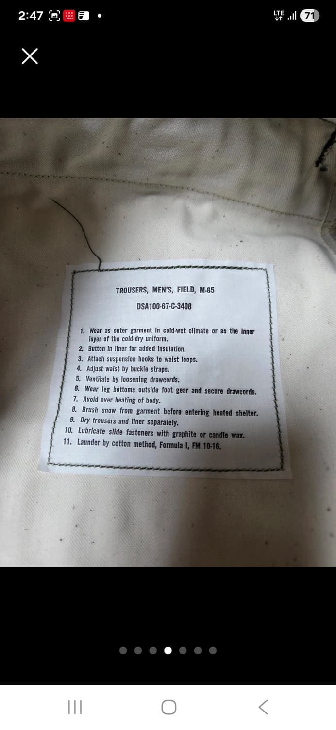 미군 M-65 필드 팬츠 롱-스몰 사이즈의 새제품  상품이미지1