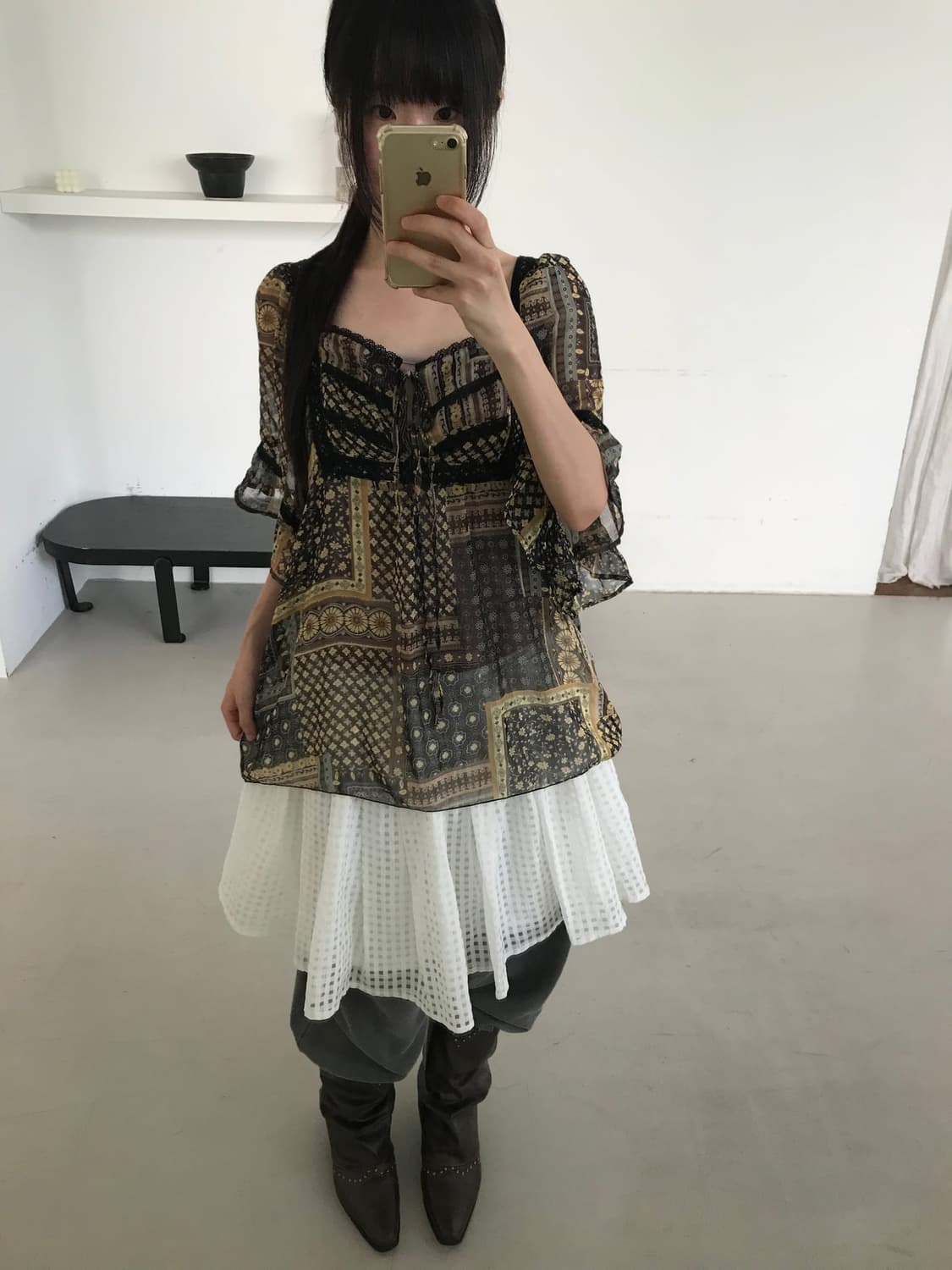 vintage brown pattern blouse 상품이미지5