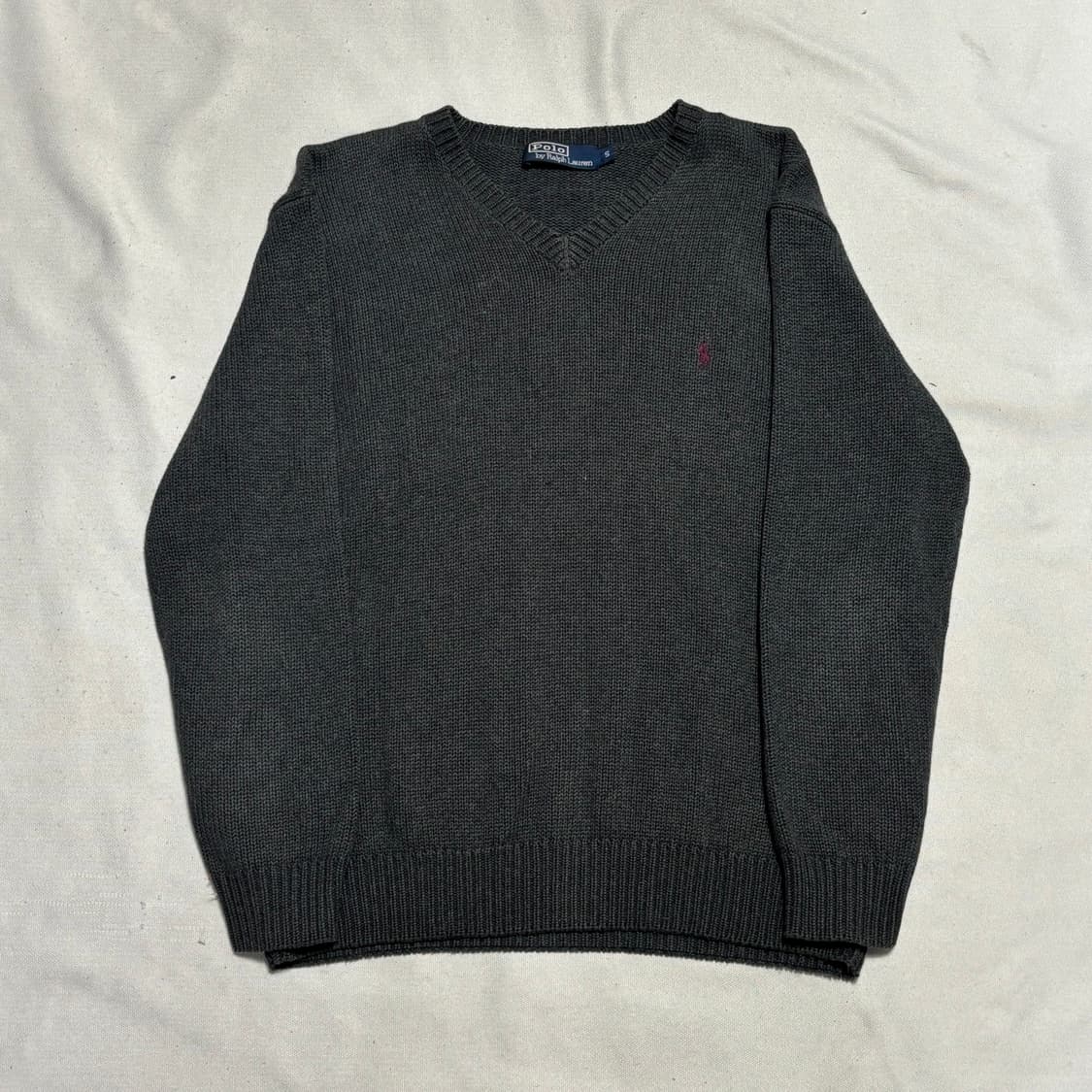 S 폴로랄프로렌 버건디 포니 챠콜 코튼 브이넥 니트 상품이미지2