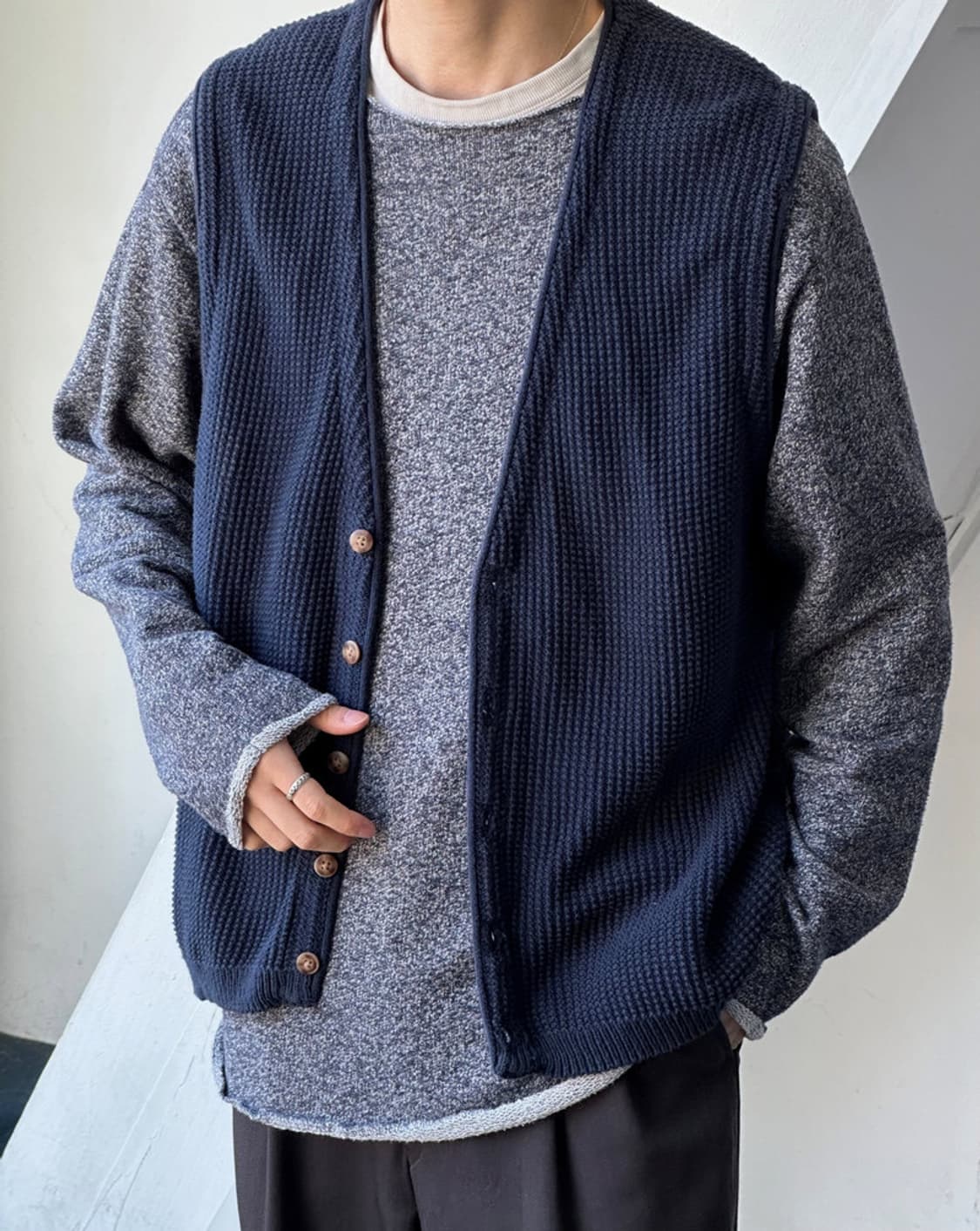 Cotton knitted design vest 상품이미지7