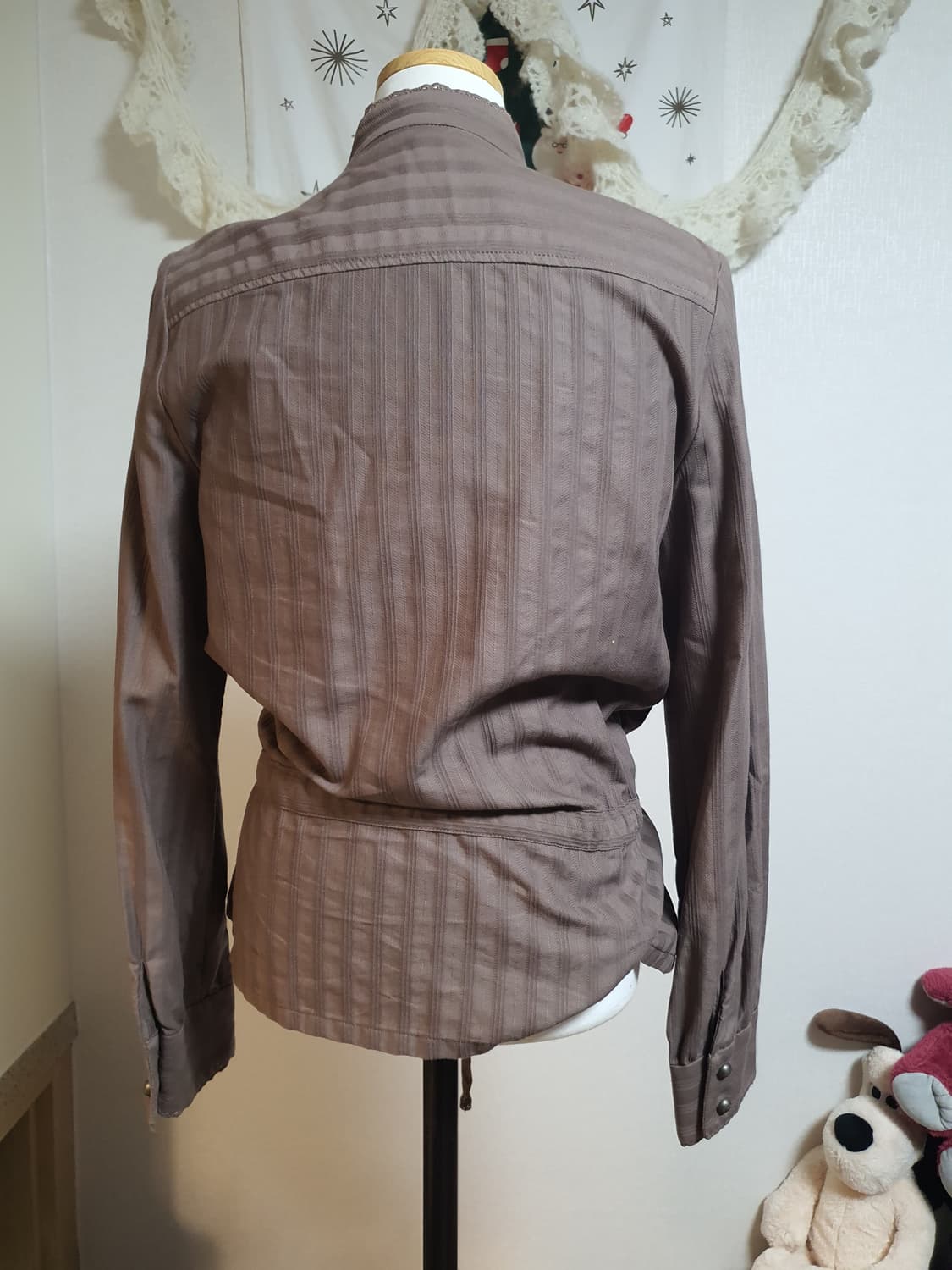 [지뢰계] 레이스 프릴 블라우스 브라운 긴팔 셔츠 상품이미지3