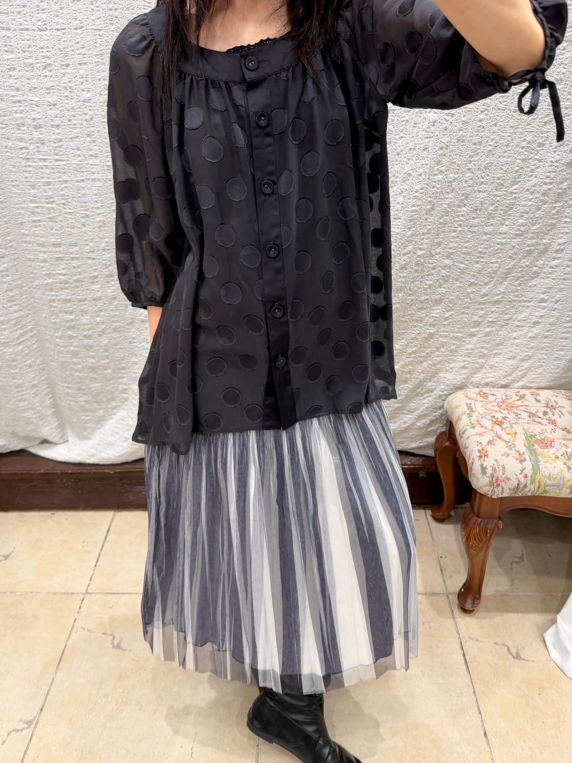 dark navy polka blouse 상품이미지3