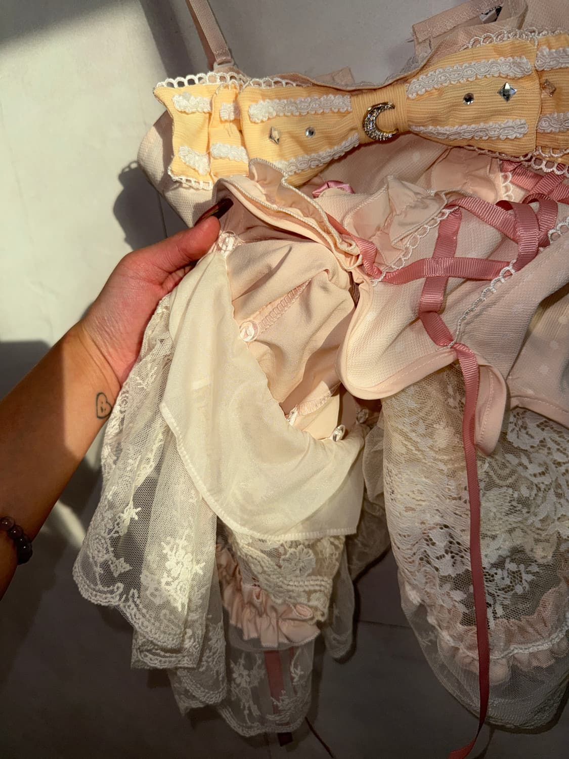 Baby pink dot flower corsage laceup 코르셋 상품이미지8