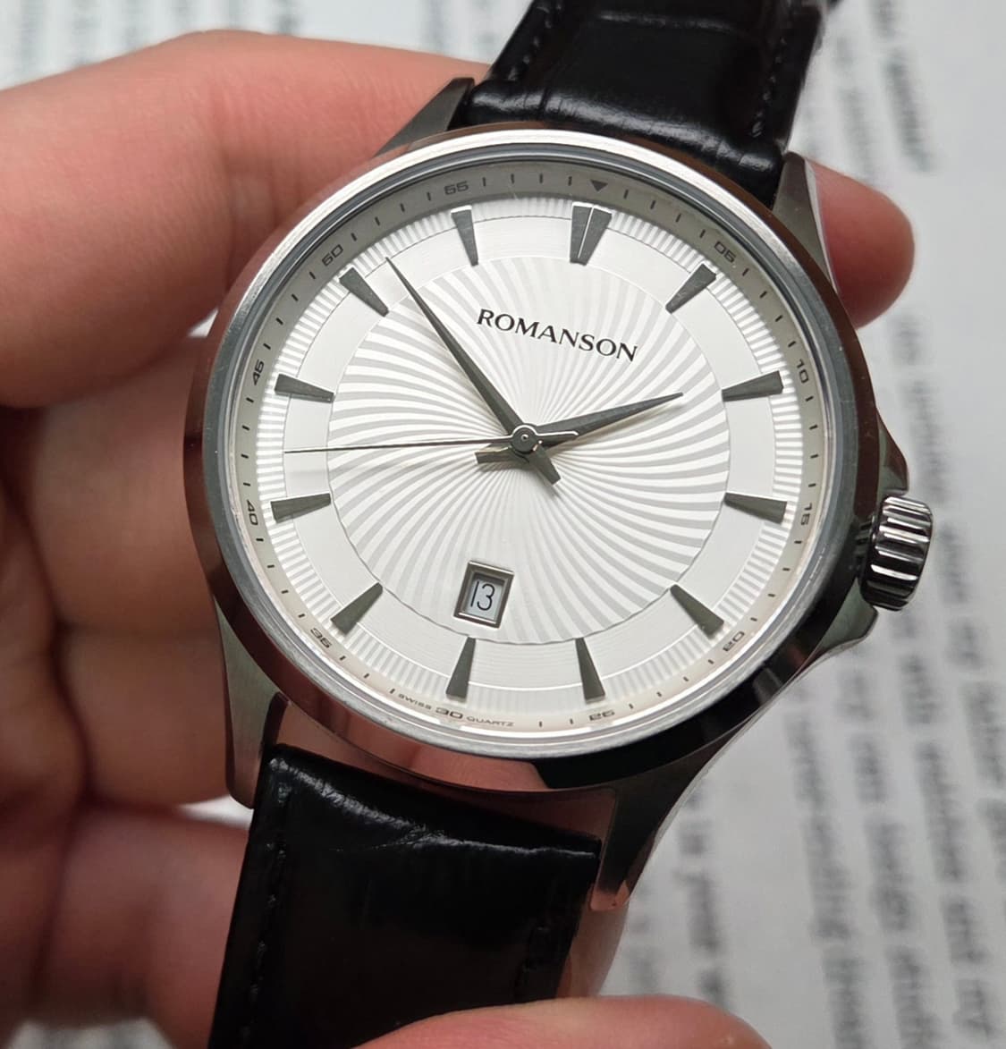 빈티지 로만손 기요쉐다이얼 칼침핸즈 쿼츠 드레스워치 남성용 상품이미지5