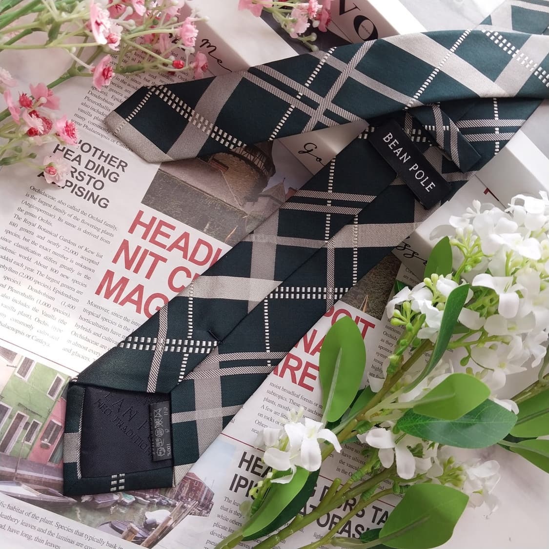 빈폴 실크 그린 체크 패턴 넥타이 6.7cm A+등급 K2327 상품이미지4