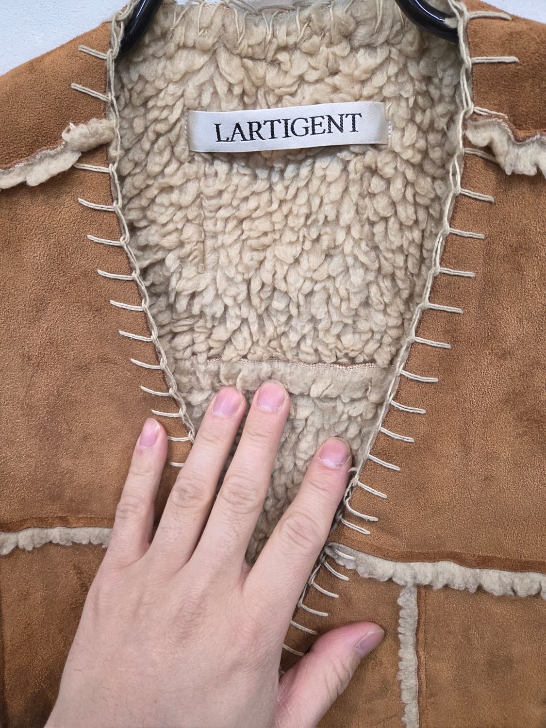 라티젠 스웨이드 빈티지 셰르파 무스탕 조끼 프리 남성 m 상품이미지4