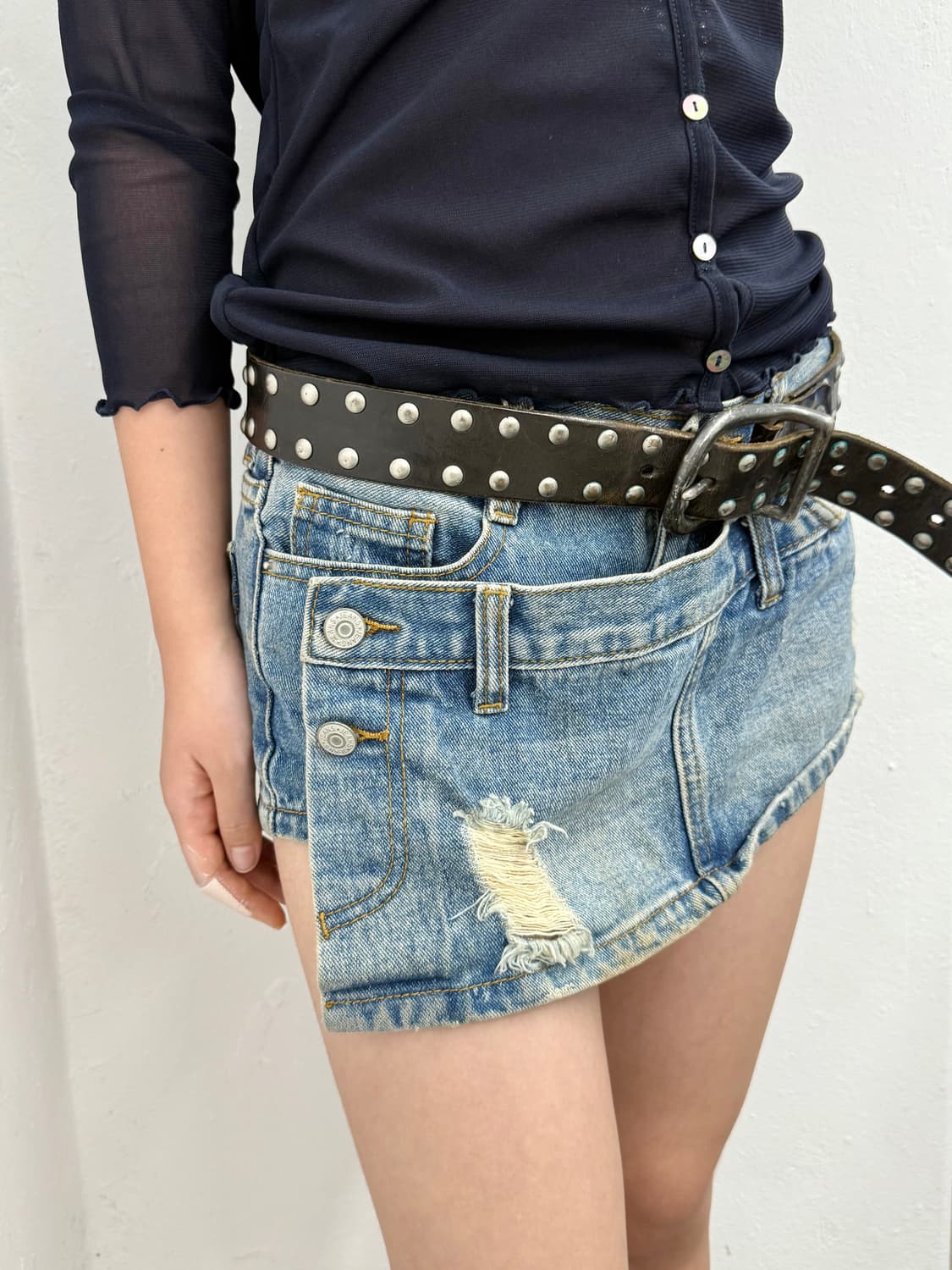 워싱 레이어드 디테일 숏츠 상품이미지1