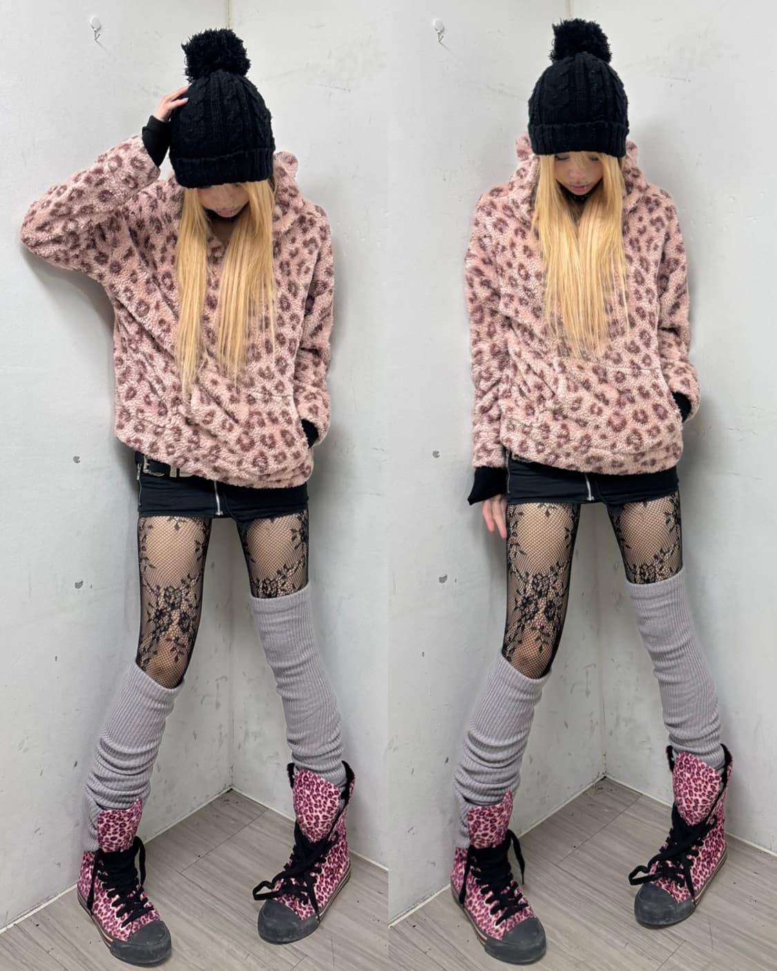 [GAL]Pink Leopard Ears Detail Fleece Hoo 상품이미지1