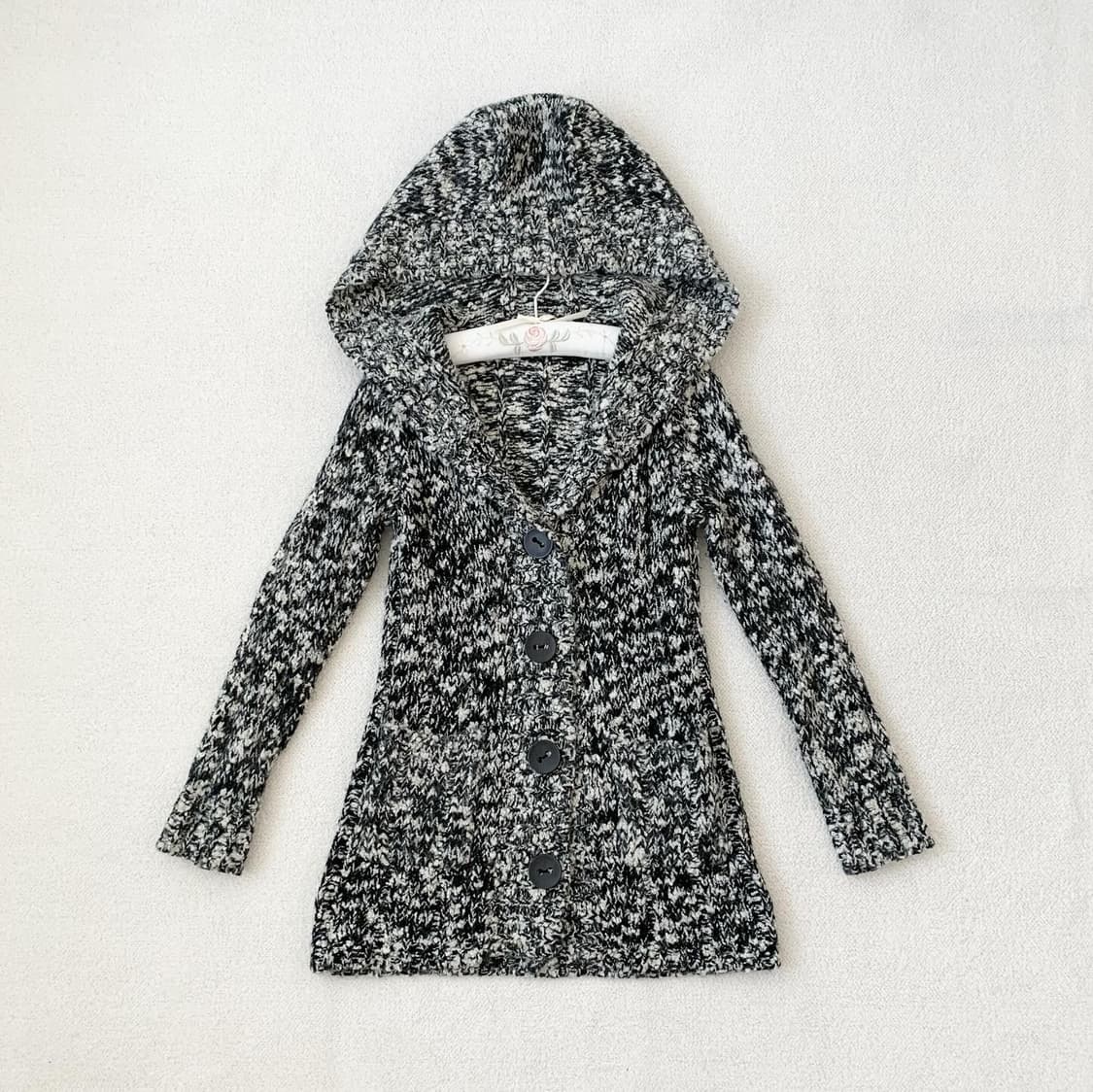 블랙앤화이트 괴짜 y2k 후드 니트 원피스 가디건 상품이미지1