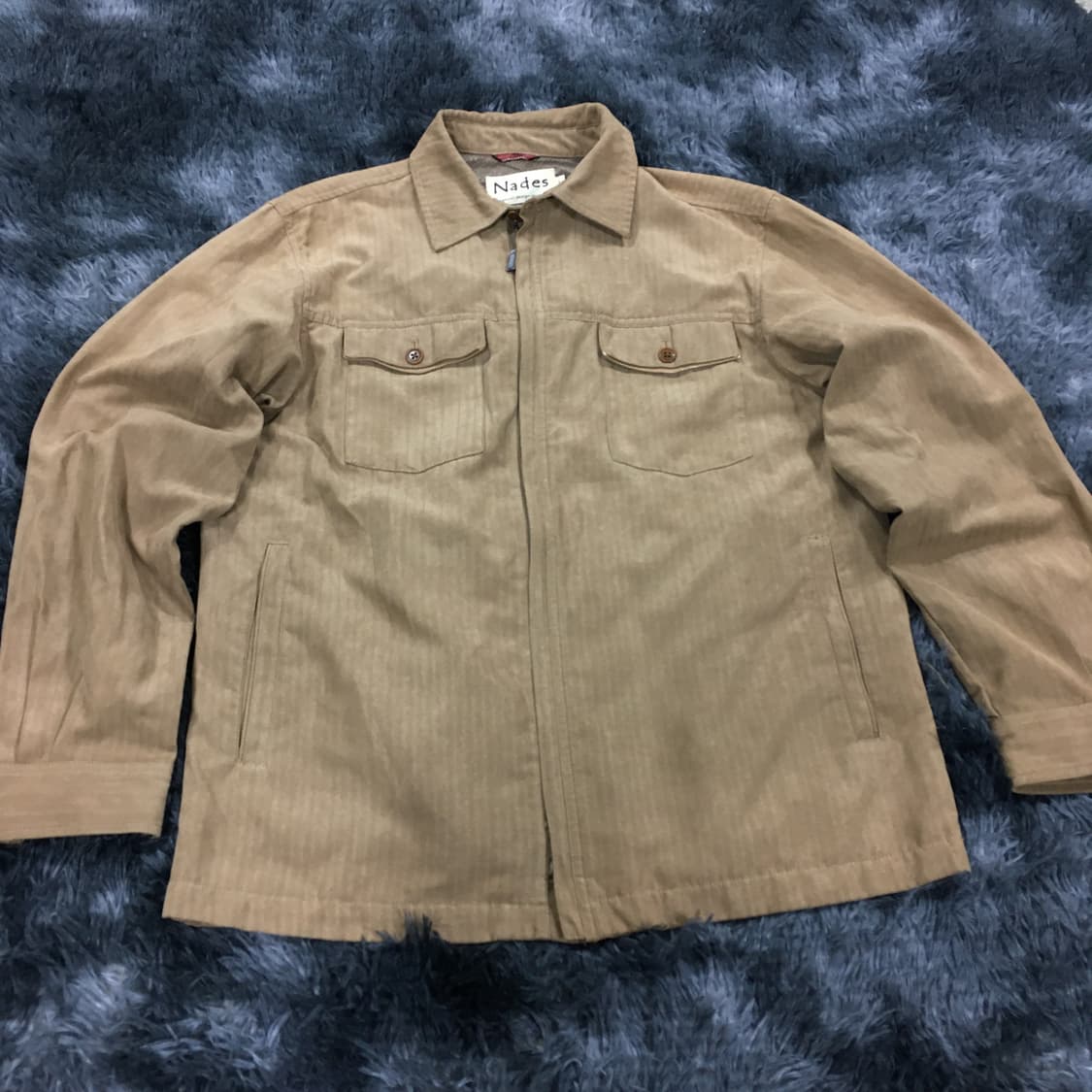 투티/0254 NADES 일본 빈티지 브라운 자켓 헤링본 패턴 가죽포켓 상품이미지3