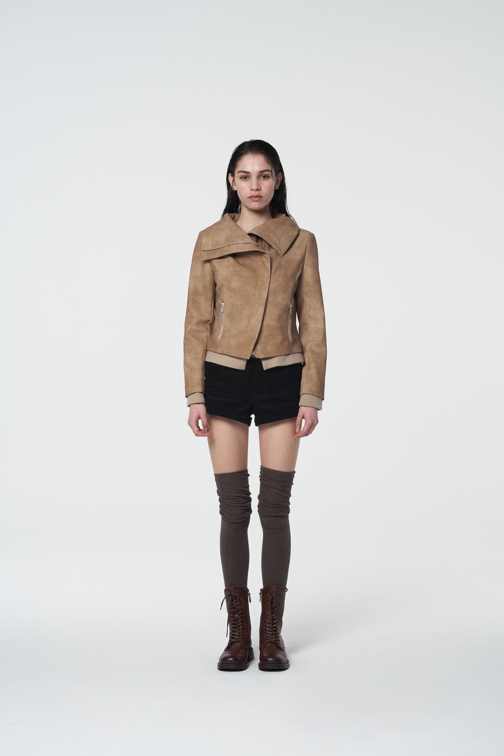 세틀포문 다이애그널 레더 자켓 베이지 s 상품이미지1