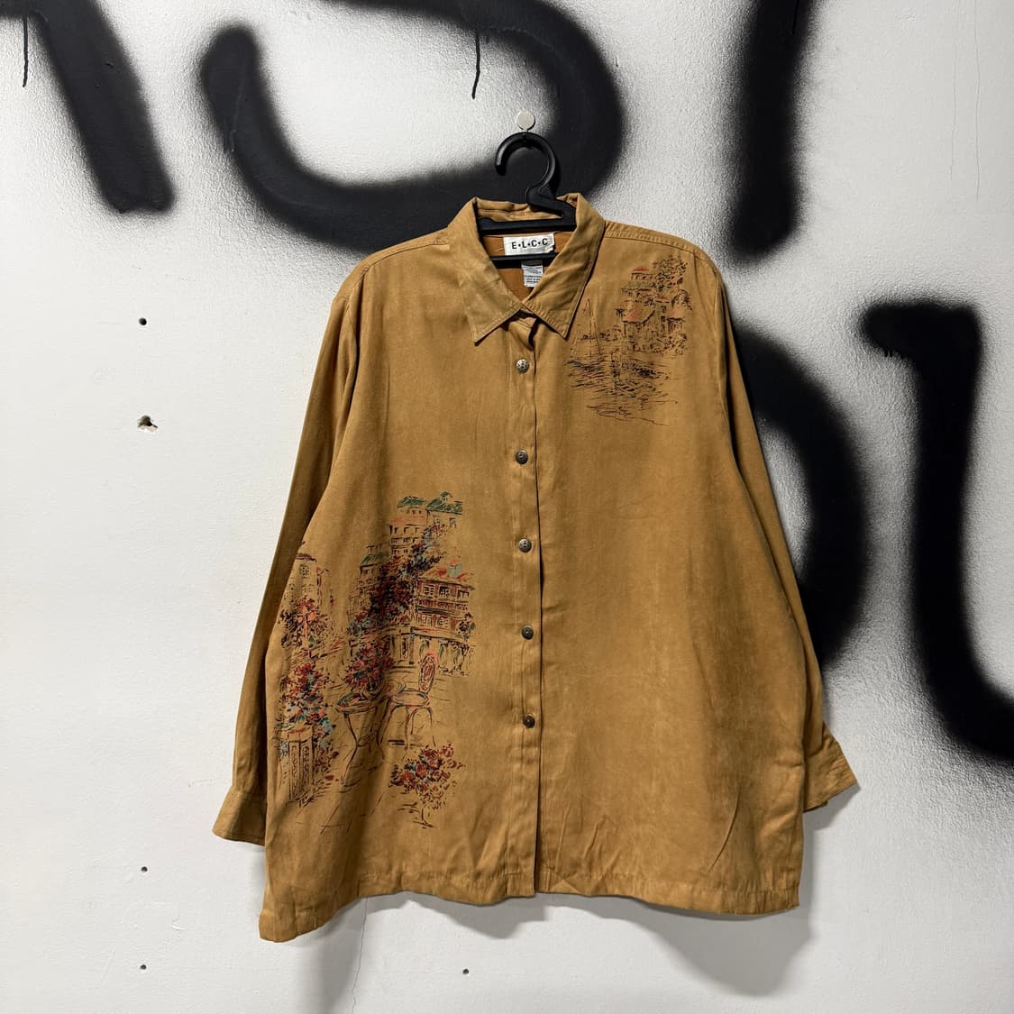 VTG 빈티지 오버사이즈 스웨이드 웨스턴 포인트 프린팅 패턴 긴팔 셔츠 상품이미지1