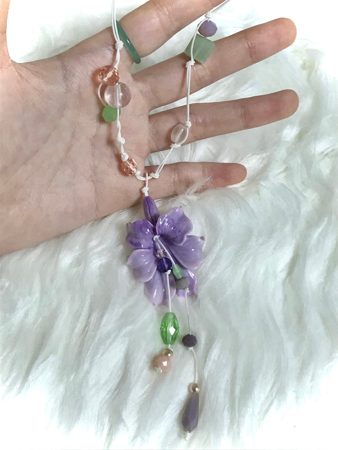 페어리 오키드 연보라 드롭 비즈 끈 길이조절 목걸이 상품이미지1