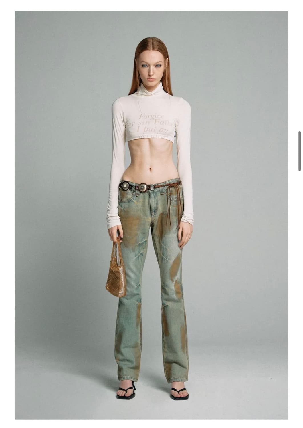 스컬프터 sculptor 메탈 브러쉬드 부츠컷 데님 팬츠 카키 (새상품) 상품이미지1