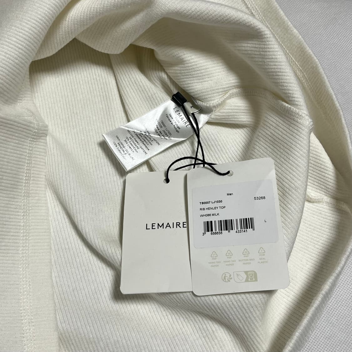 [M,L,XL]르메르 26ss RIB HENLEY 헨리 탑/밀크 상품이미지3