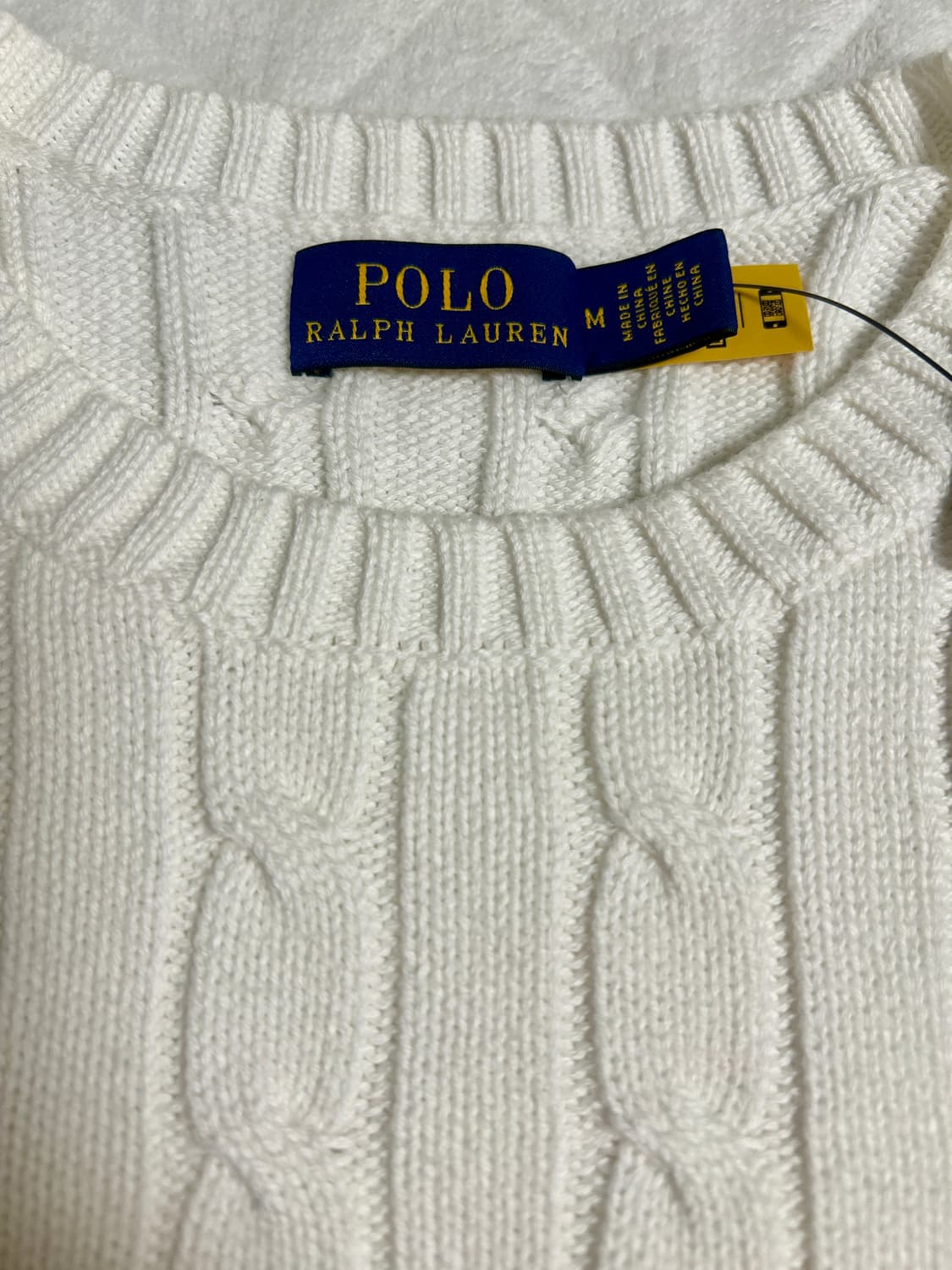 (새상품) 폴로 케이블 반팔니트 화이트  M 상품이미지3