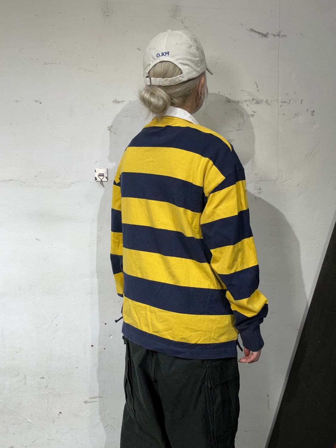 벤데이비스 옐로우 네이비 럭비티 꿀벌 카라 긴팔티 M 상품이미지3