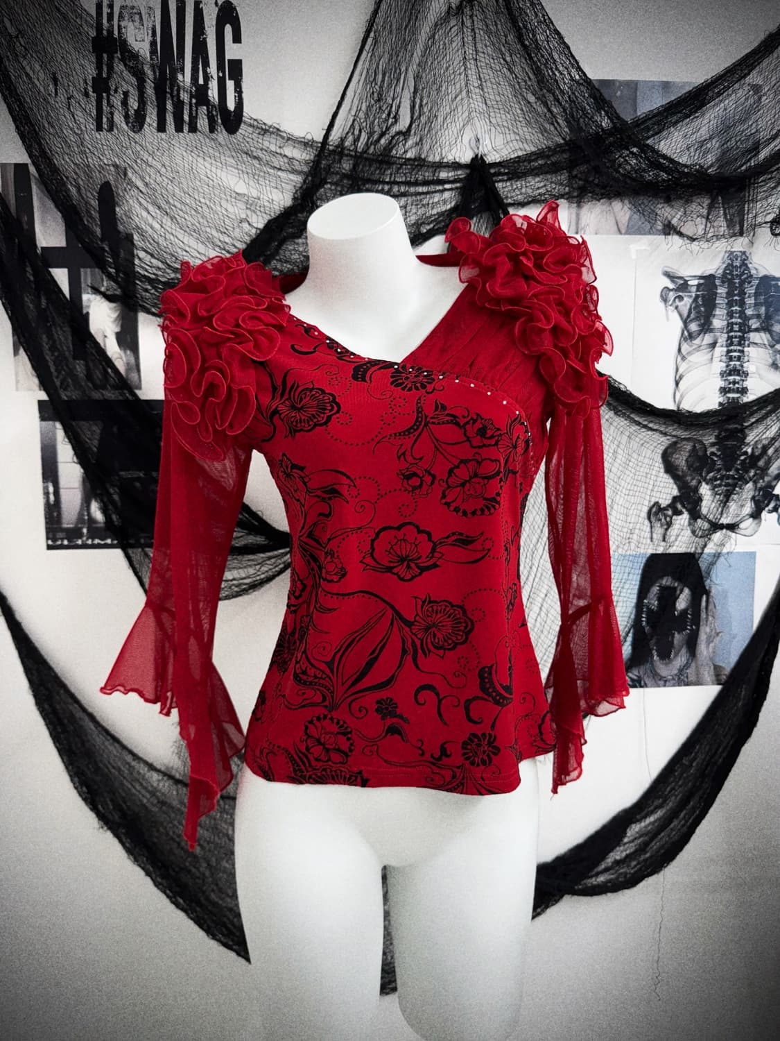 Oriental beads prinrimg ruffle longsleev 상품이미지1