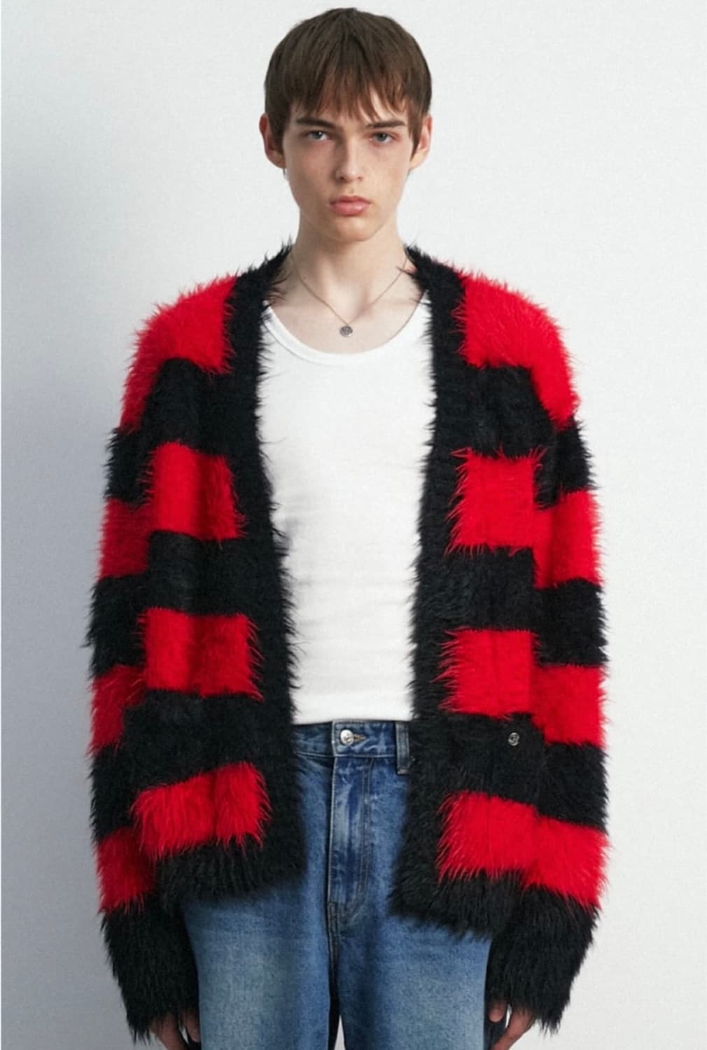 문선 헤어리 스트라이프 가디건 상품이미지1