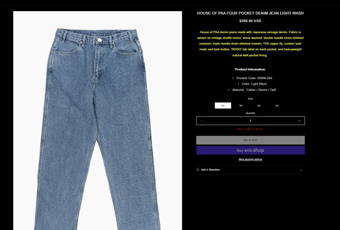 PAA 'FOUR POCKET JEAN' - Light Wash 상품이미지10