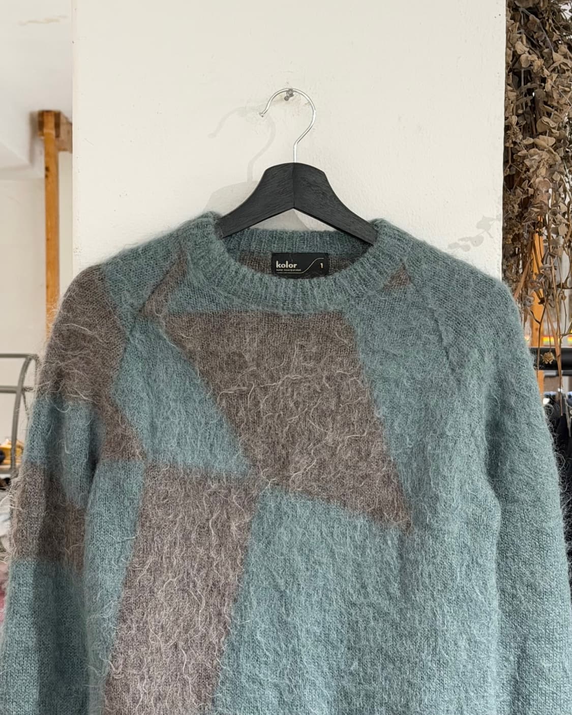 컬러 민트 브라운 배색 패턴 모헤어 니트 상품이미지4