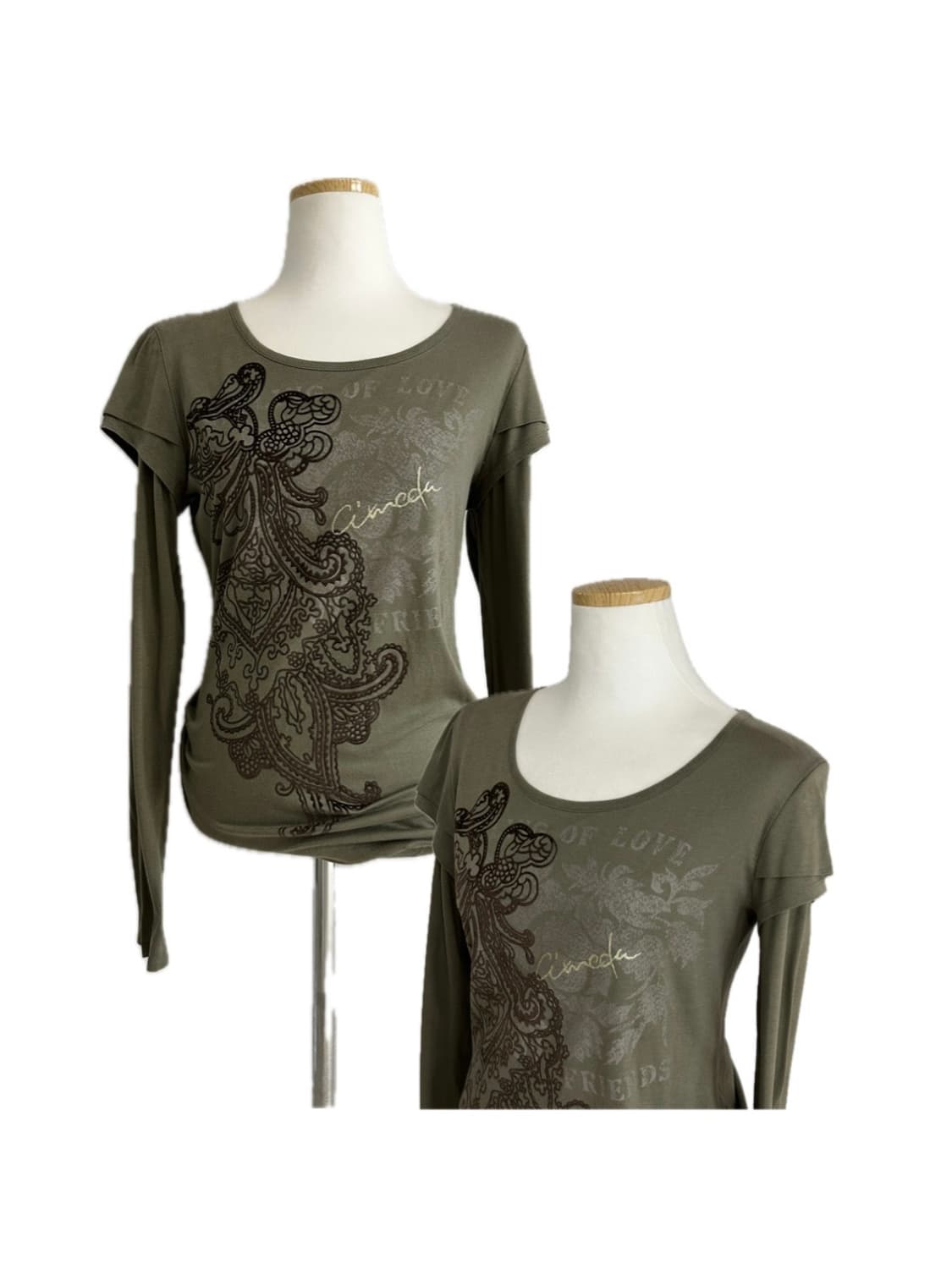 jpn 에스닉 카키 레이어드 긴팔티 갸루 y2k 펑크 상품이미지1