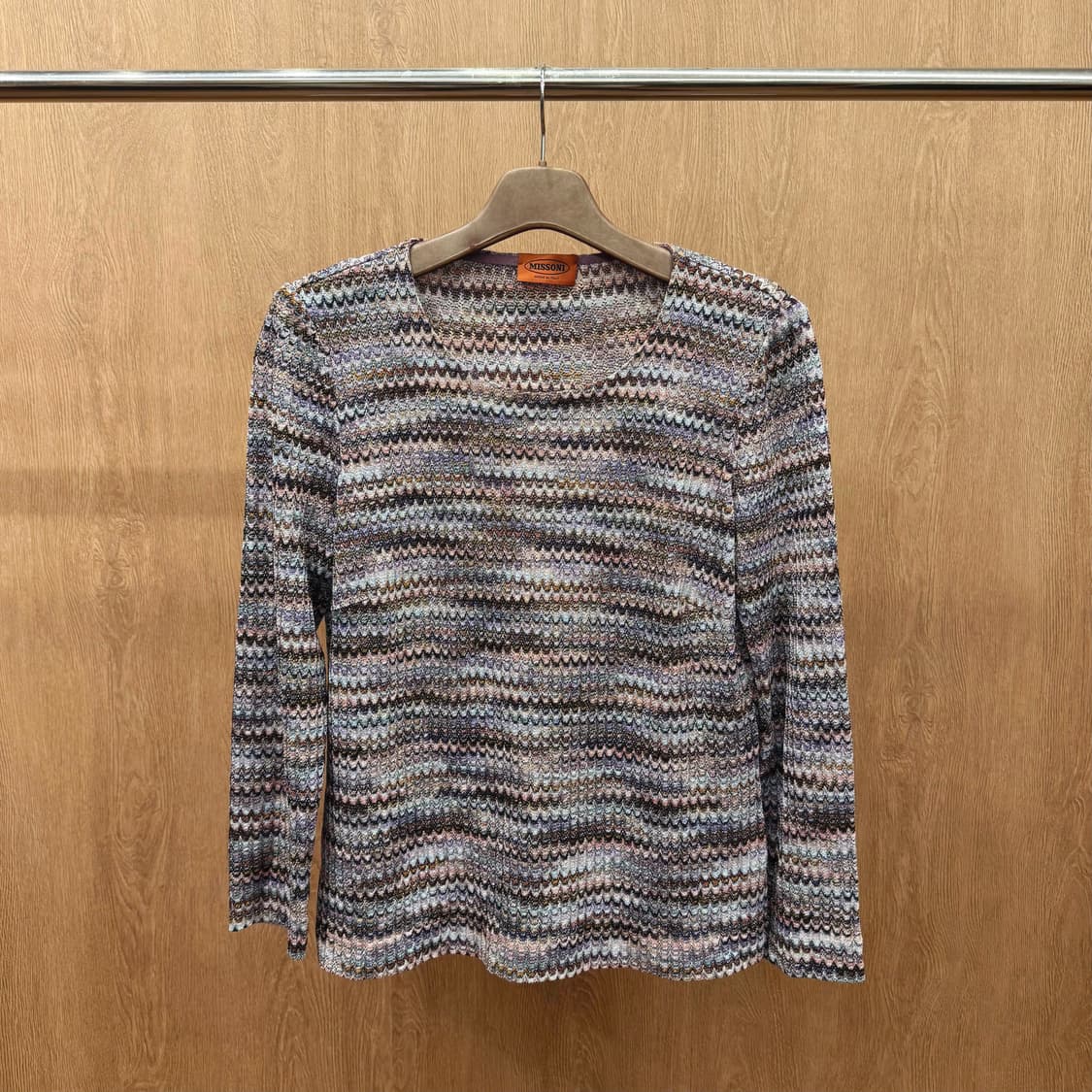 미쏘니 긴팔 니트 롱슬리브 지그재그 패턴 디테일 라운드넥 멀티 컬러 상품이미지2