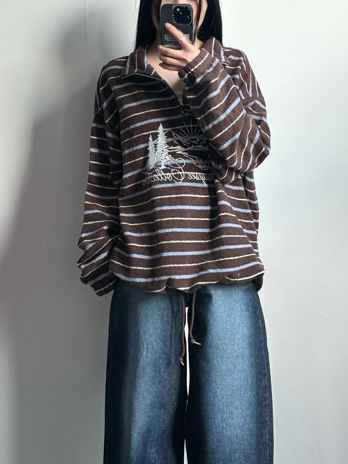 예스아이씨 스트라이프 하프 집업 상품이미지1