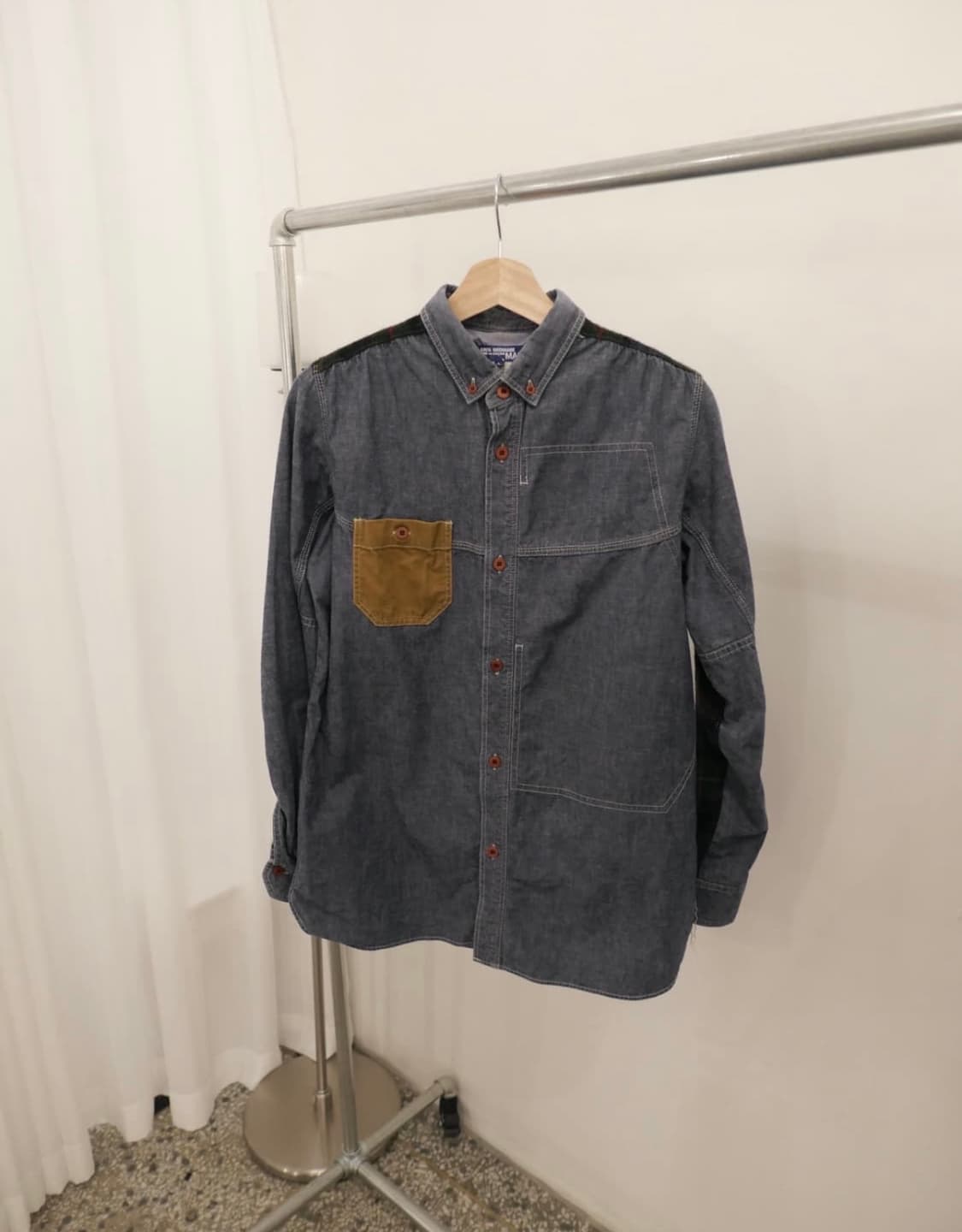 준야 와타나베 체크 패치 데님 셔츠 상품이미지1