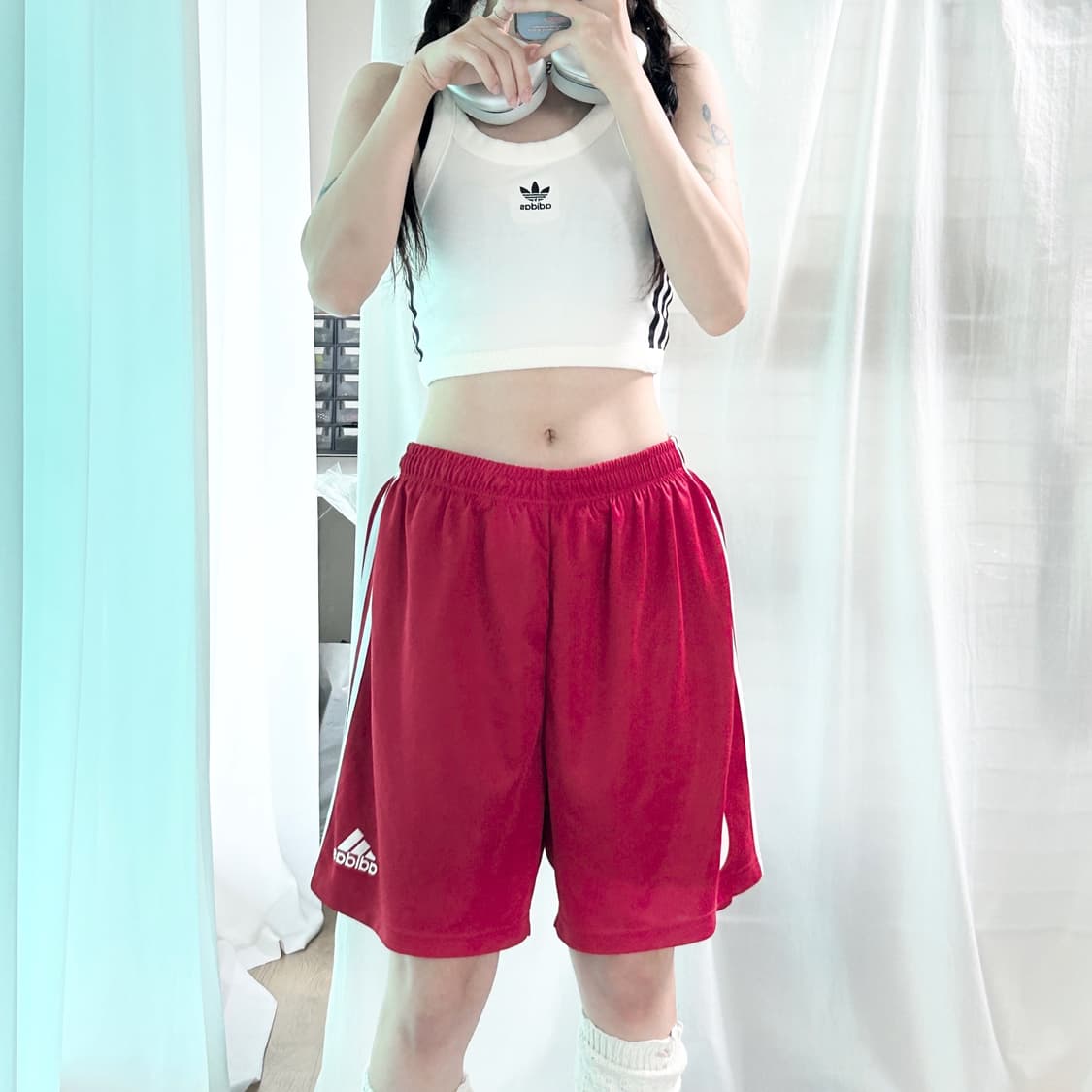 아디다스 레드 삼선 반바지 상품이미지1