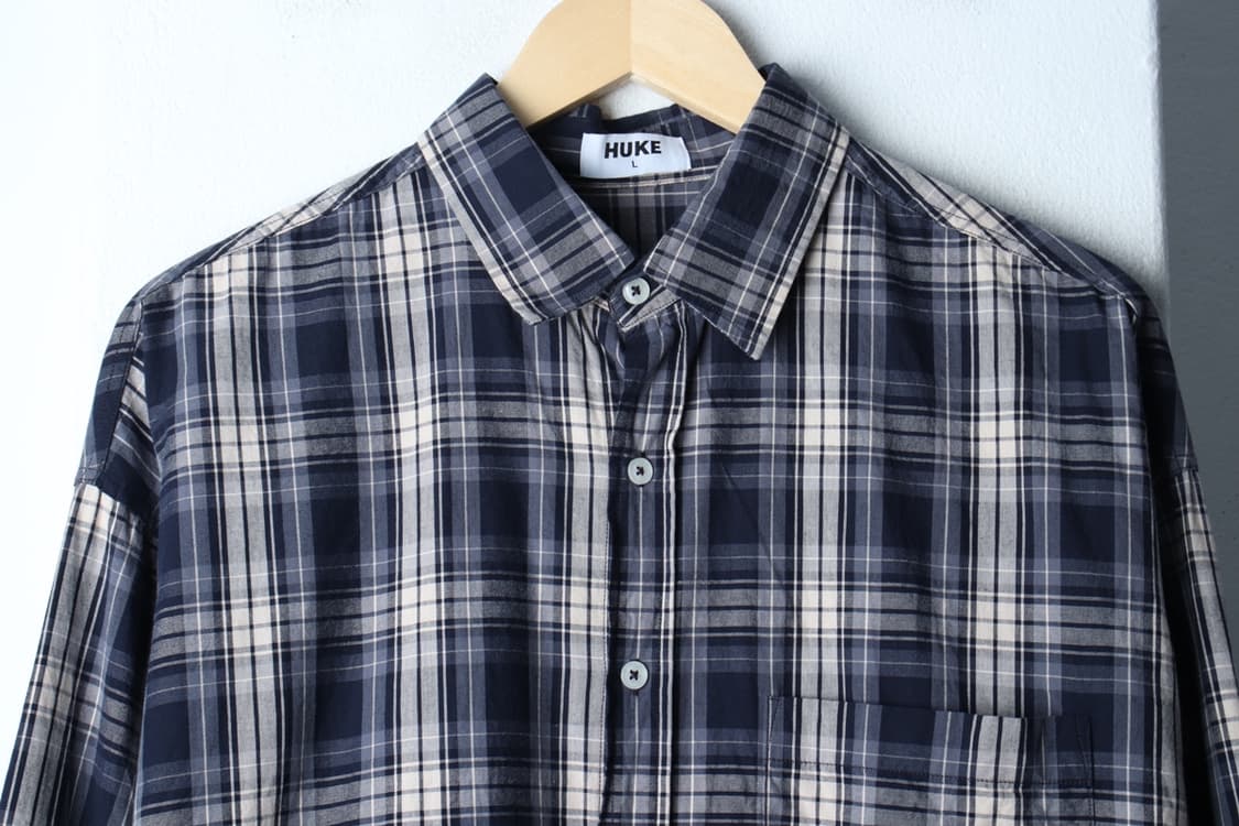 (L-XL) 후크 셔츠 남방 오버핏 체크 네이비 아메카지-H3H33958 상품이미지3
